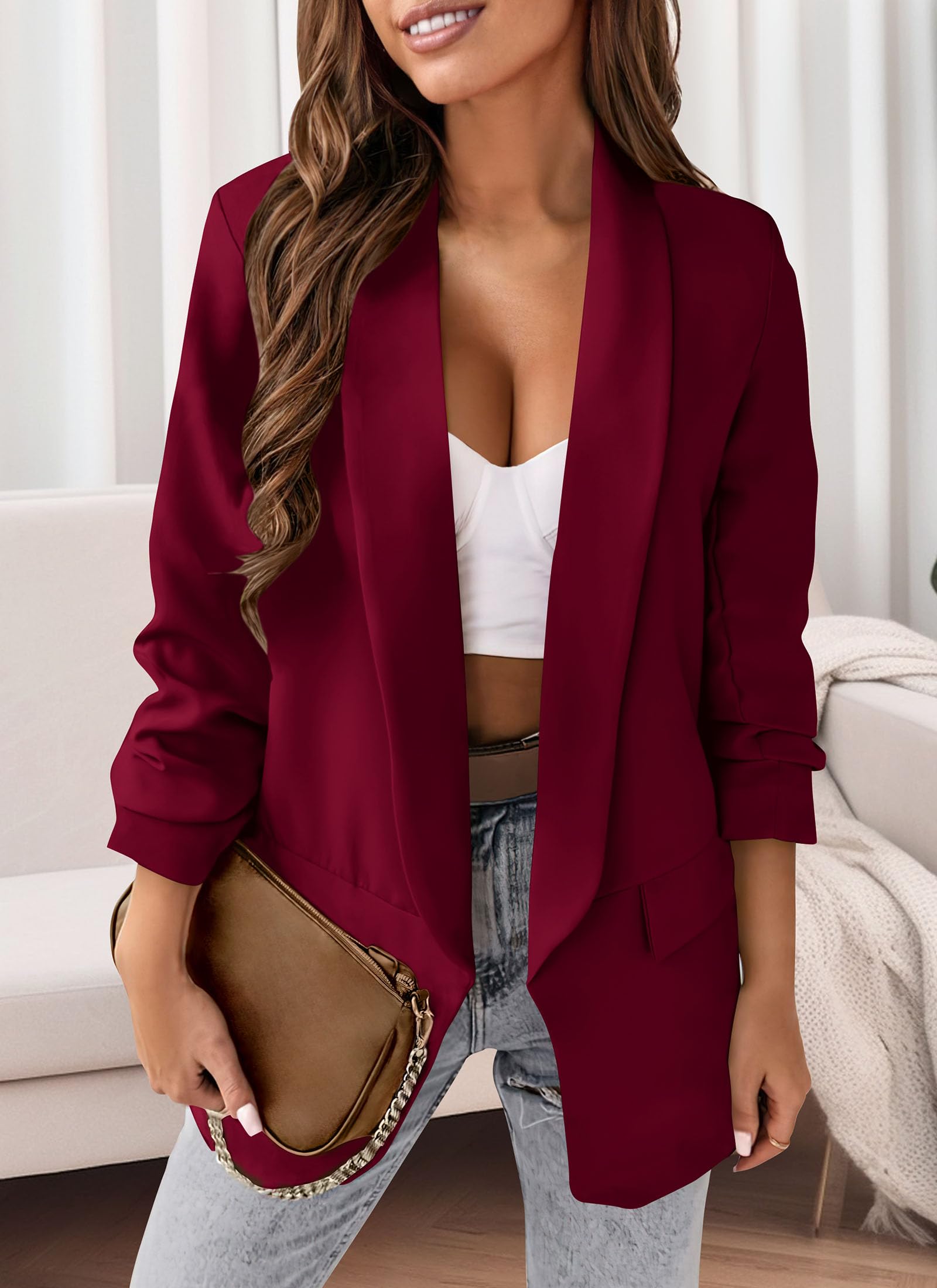 Women's Fall Fashion Business Casual Blazers(Wine Red,S)