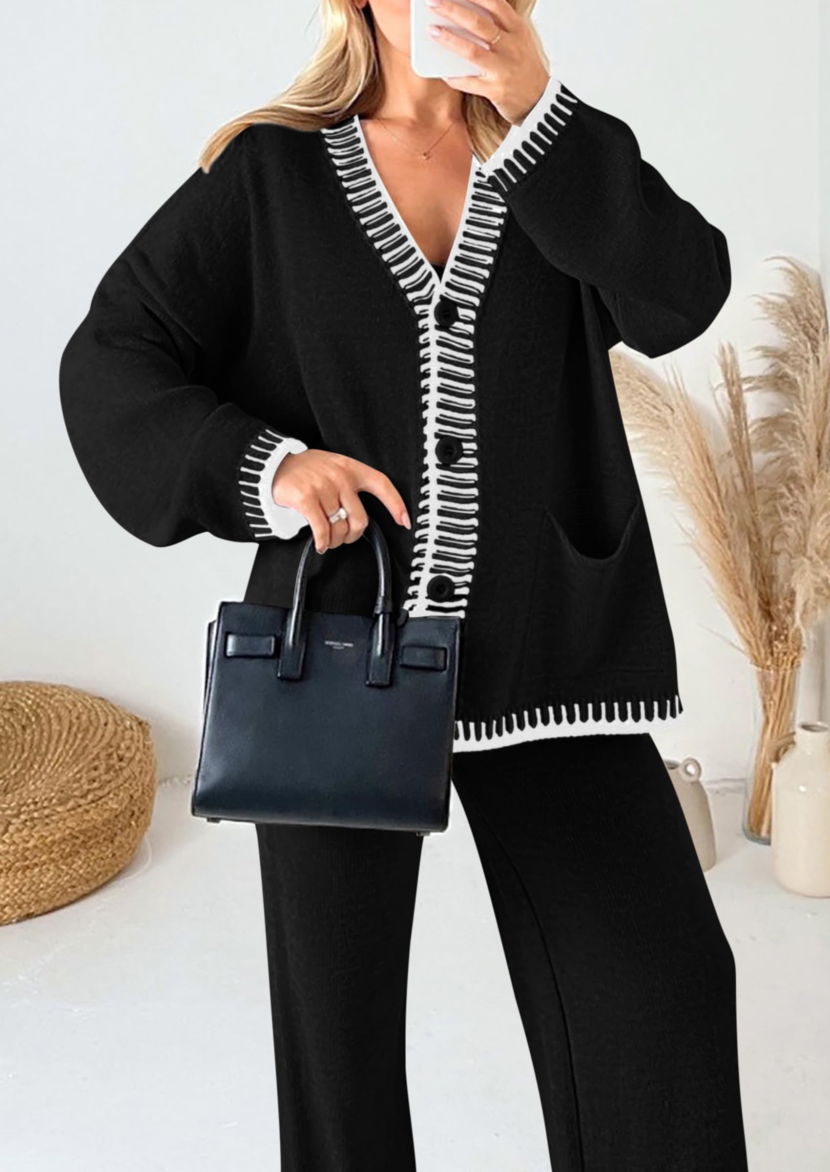 Women's Fall 2 Piece Matching Cozy Knit Sweater Lounge Sets