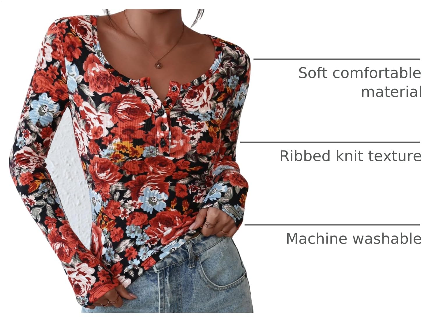 Women's Fall Long Sleeve Henley T Shirts