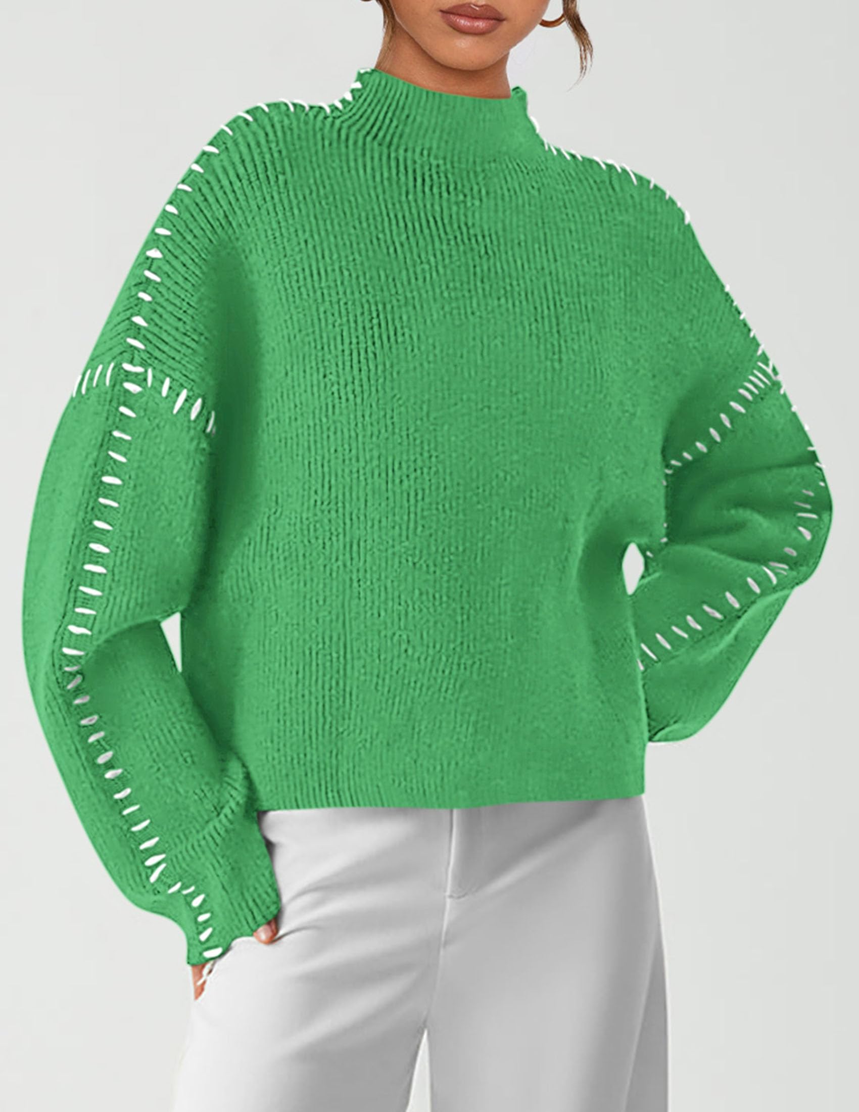 Womens Chunky Knit Oversized Pullover Sweaters,Green,S