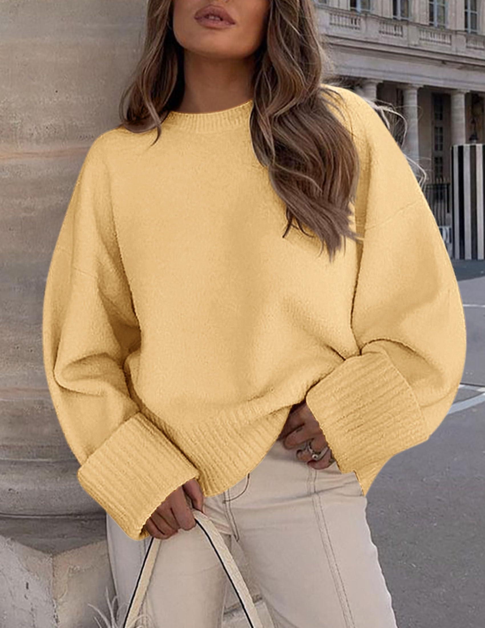 Women's Fall Fashion Cozy Oversized Sweaters(Yellow,XS)