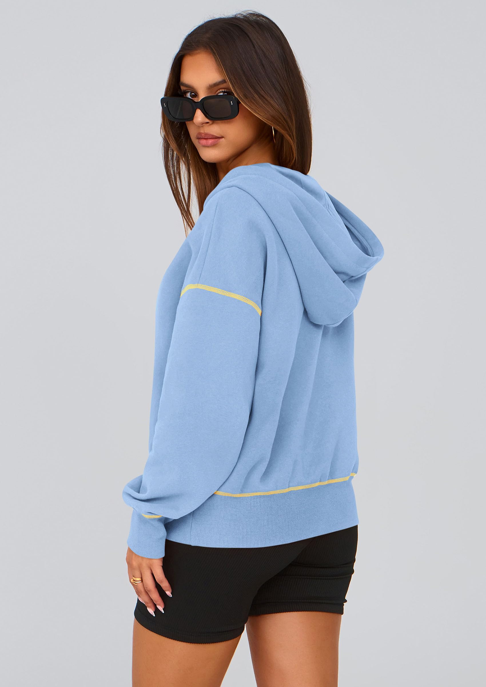 Women's Fall Half Zip Cropped Hoodie Sweatshirt Sky Blue