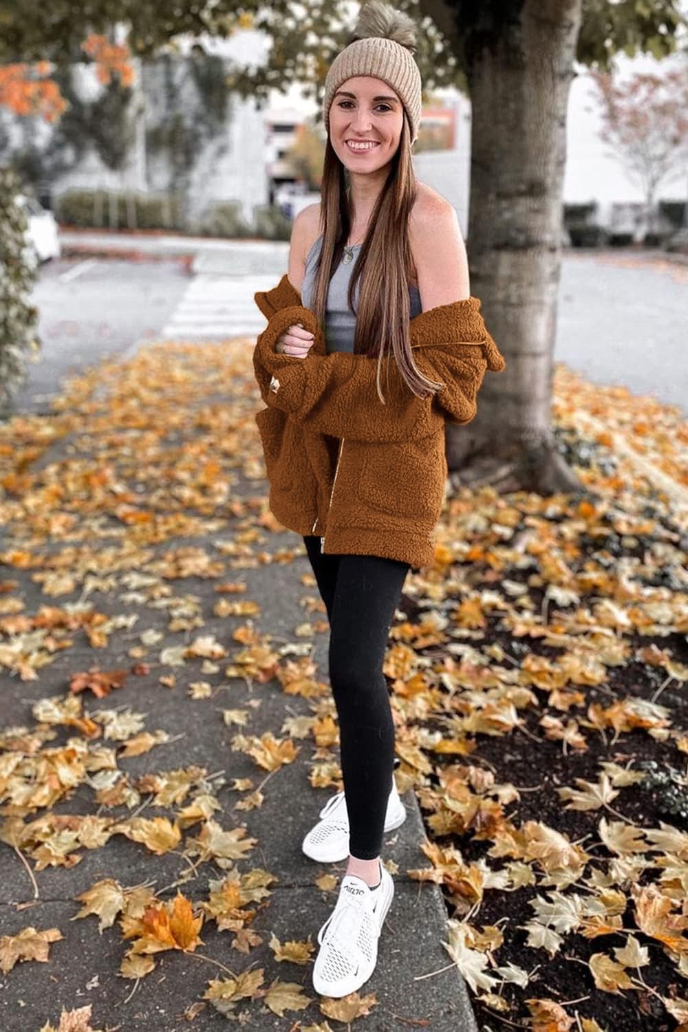 Women's Oversized Sherpa Fleece Coats, Golden,S