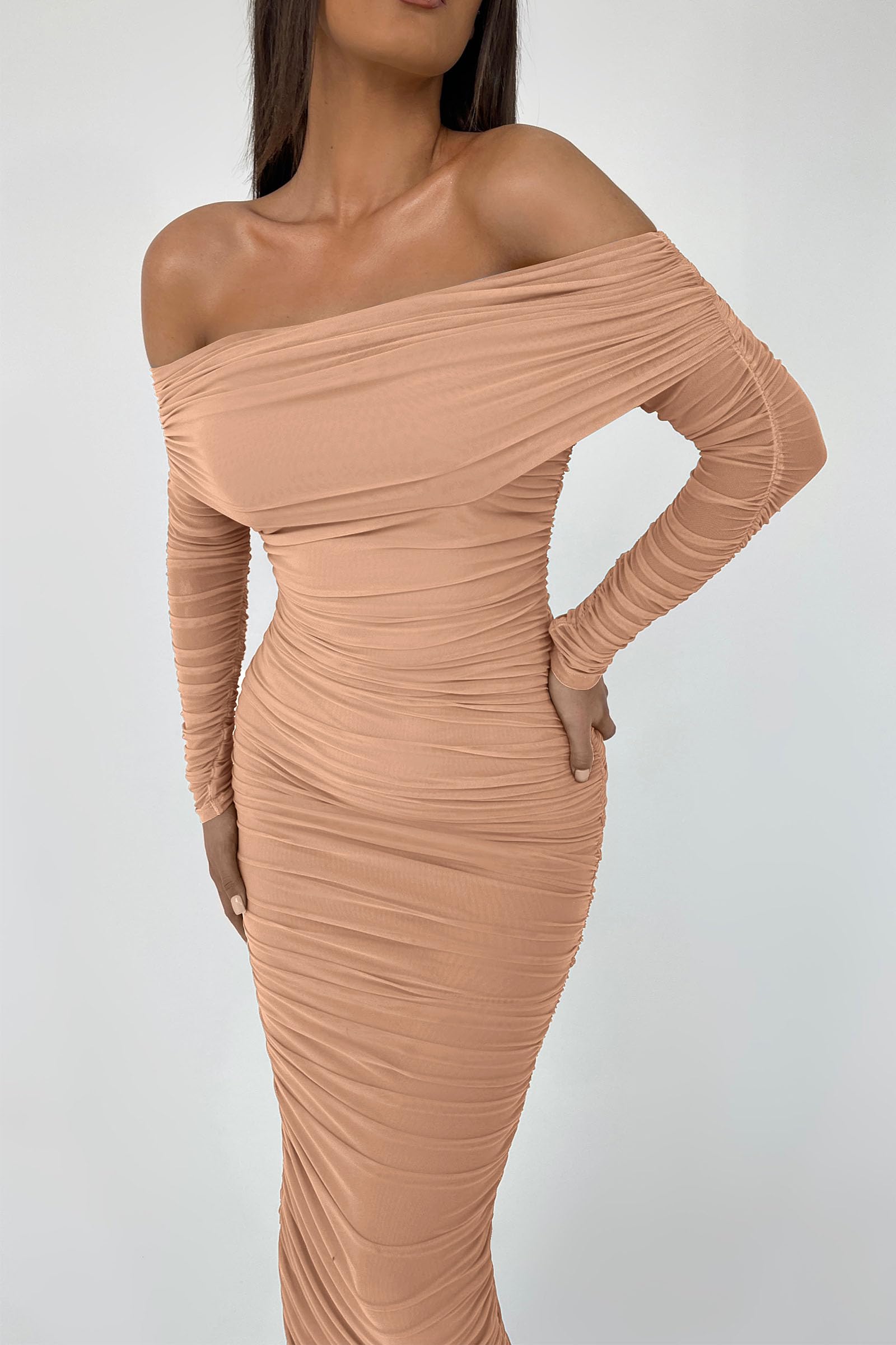 Women's Off Shoulder Bodycon Maxi Dress Wedding Guest Dresses