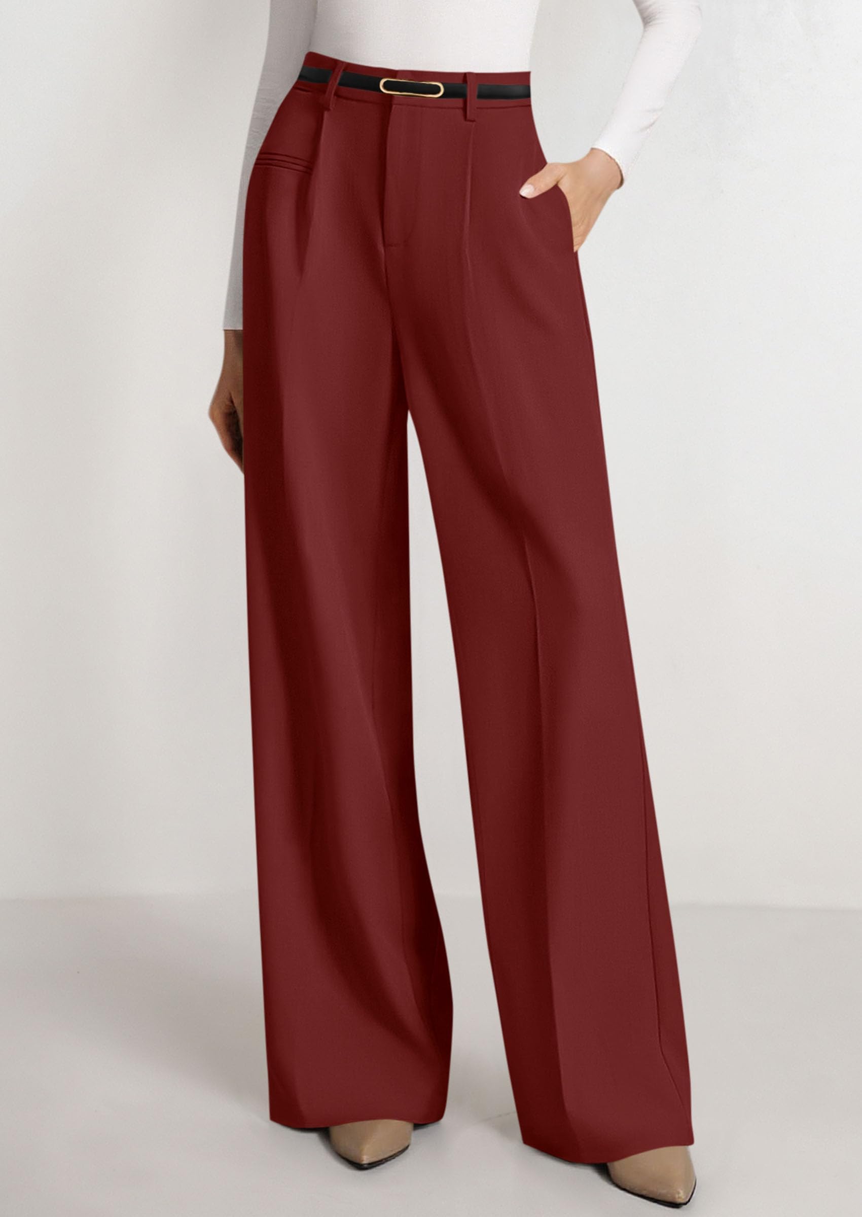 Women's Tailored Wide Leg Work Dress Pants,Rust Red,XS