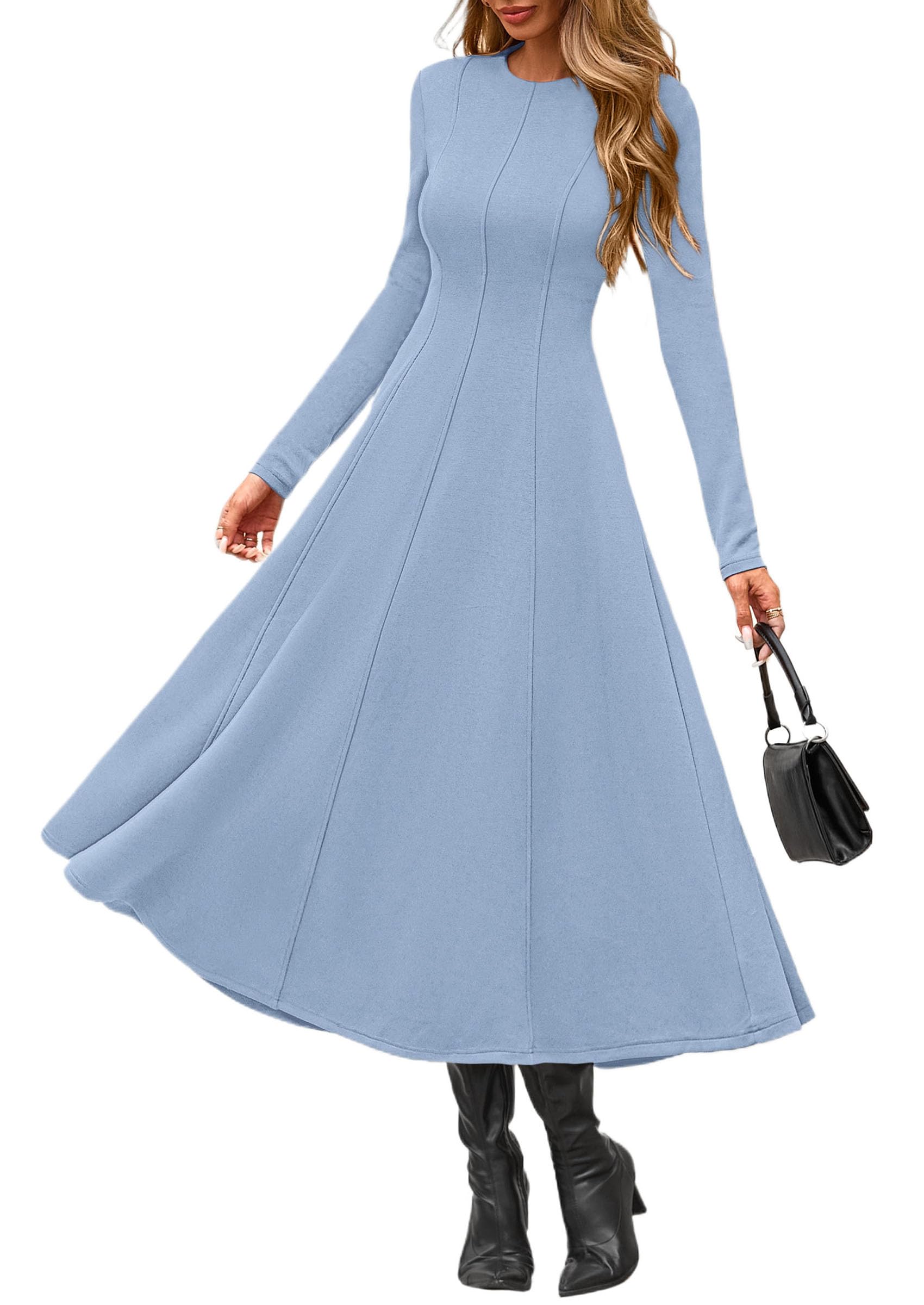 Women's Fall Long Sleeve A Line Midi Elegant Cocktail Dress