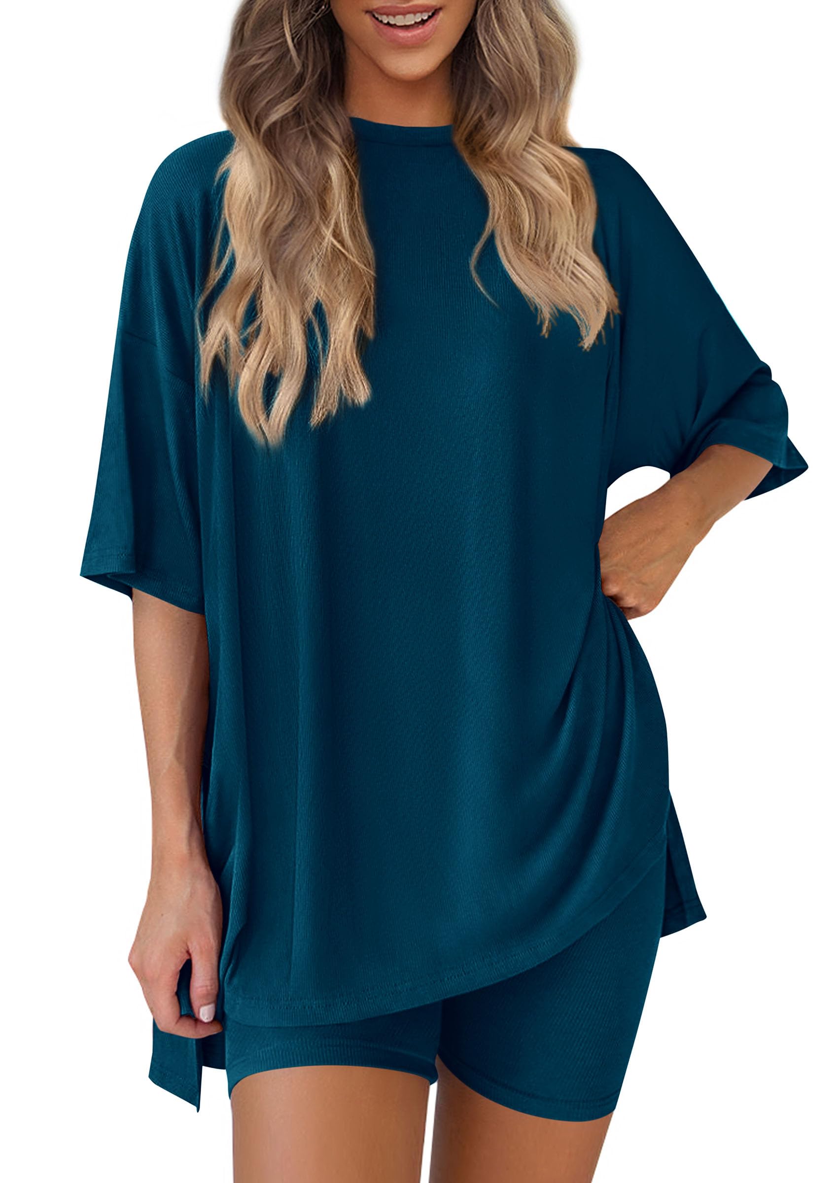 Women 2 Piece Lounge Set Airport Travel Outfit, Lake Blue,S