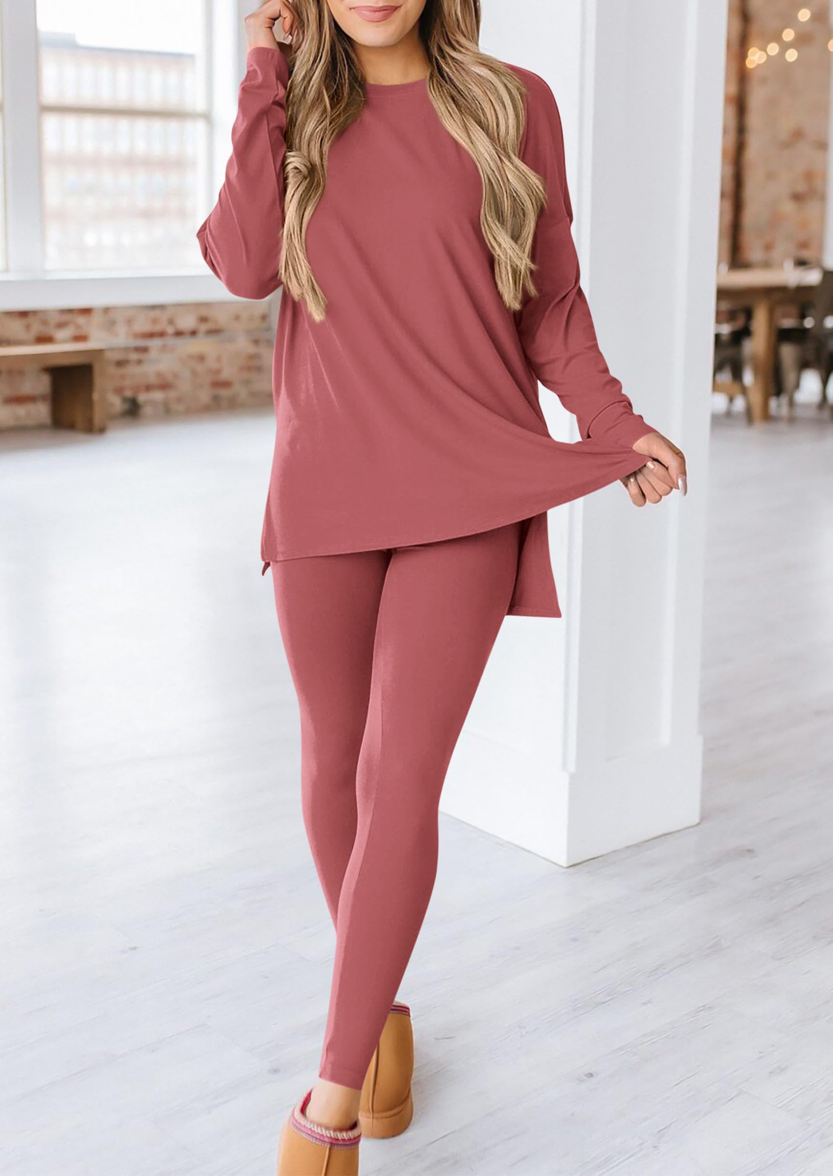 Women's 2 Piece Outfits Matching Lounge Sets,Dusty Pink,S