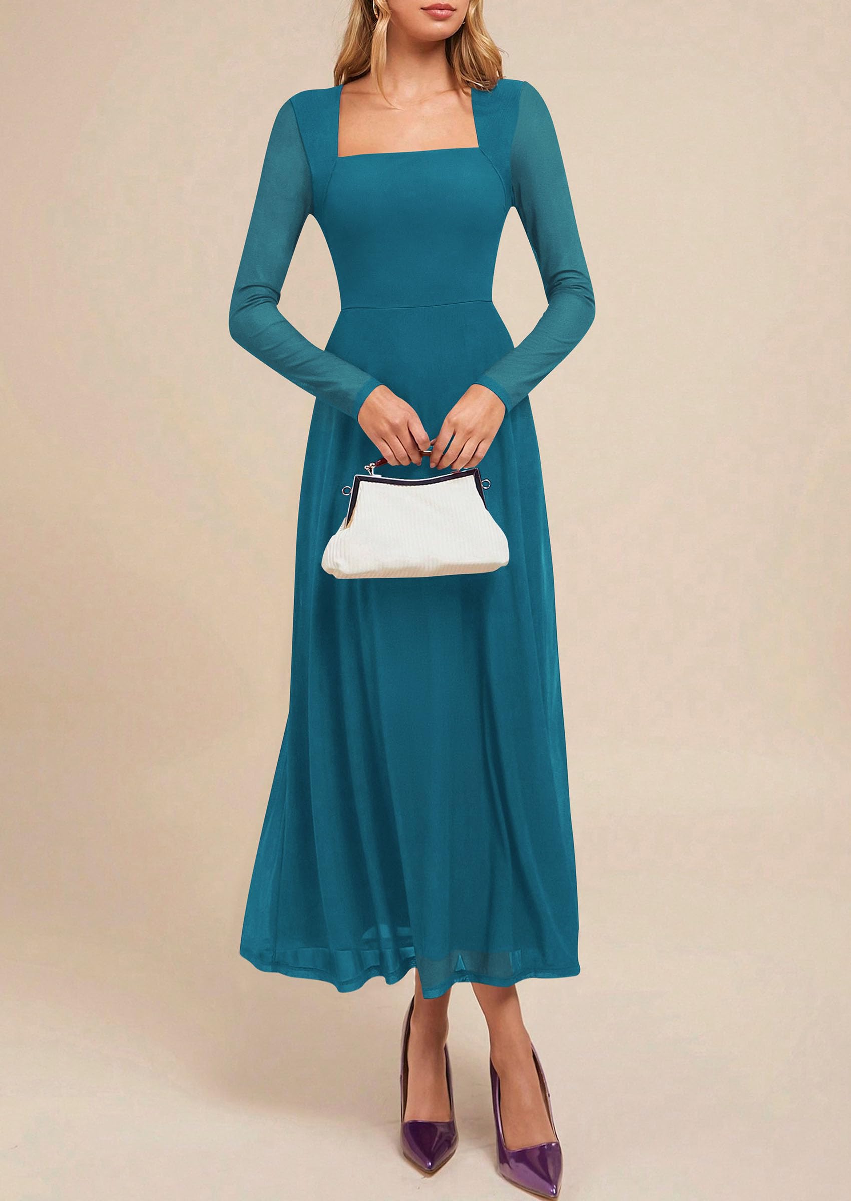 Women's Flowy Maxi Mesh Fall Cocktail Wedding Guest Dresses