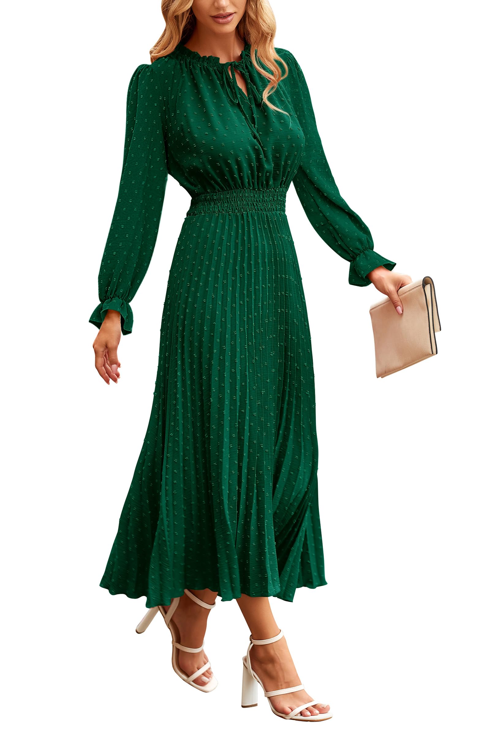 Women's Fall Midi Wedding Guest Dress(Dark Green,Small)