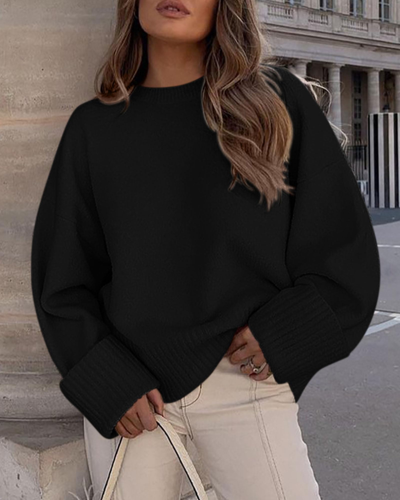 Women's Fall Fashion Cozy Oversized Sweaters(Black,XS)