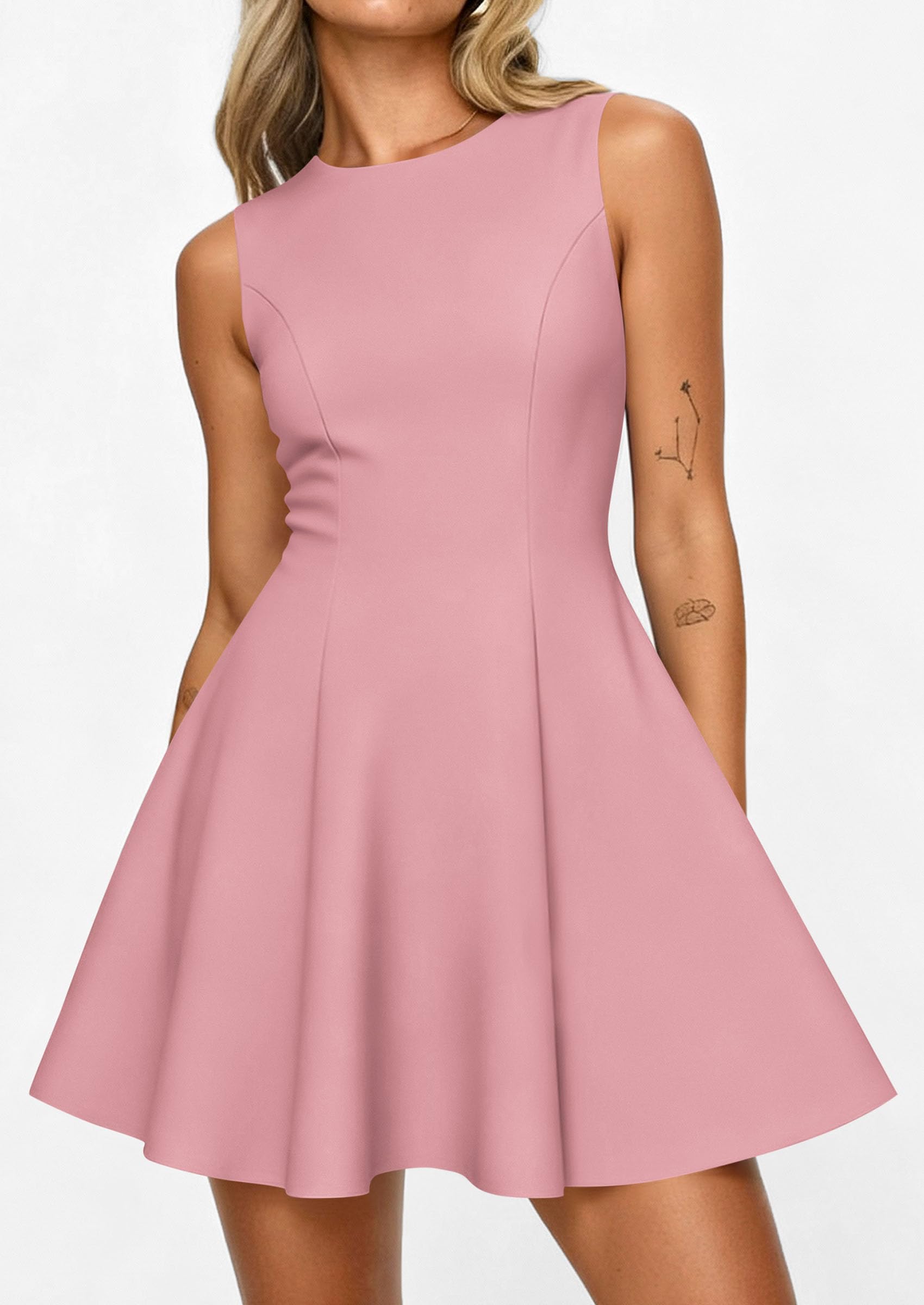 Women's Formal Boat Neck A Line Mini Dress,Pink,XS