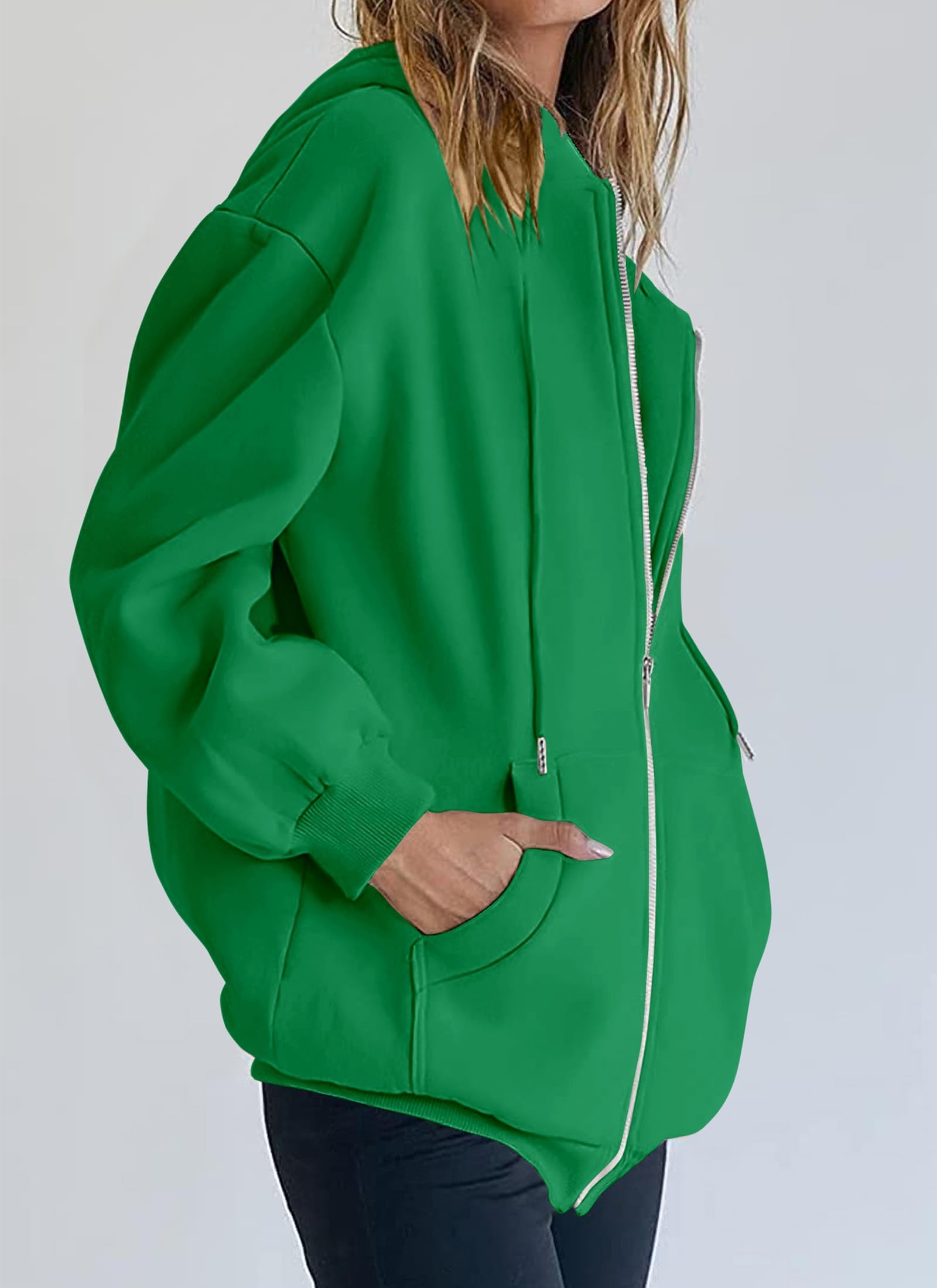 Women's Fall Zip Up Hoodies Sweatshirts Green