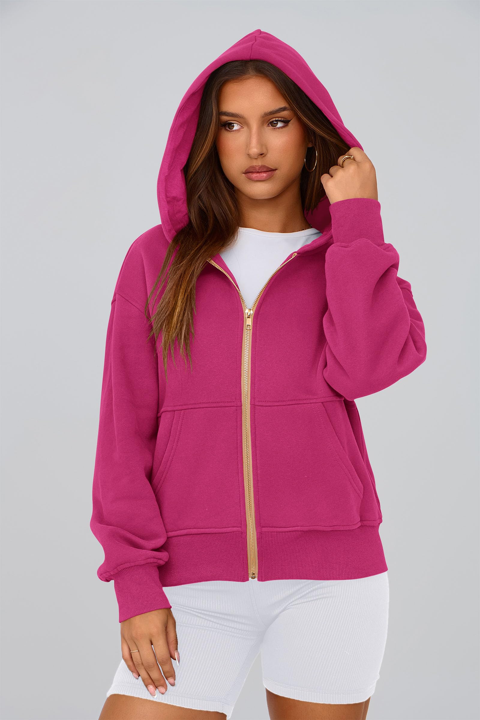 Hoodies for Women Fall Fashion Zip Up Fleece Plain Sweatshirt