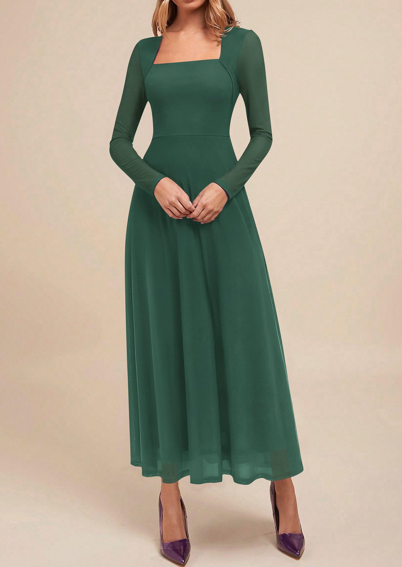 Women's Flowy Maxi Mesh Fall Cocktail Wedding Guest Dresses