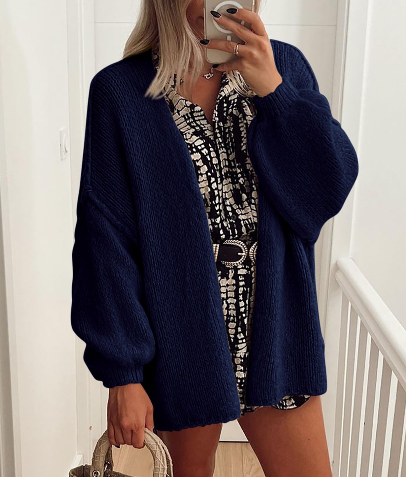Womens Open Front Oversized Cardigan Sweaters,Navy,XS