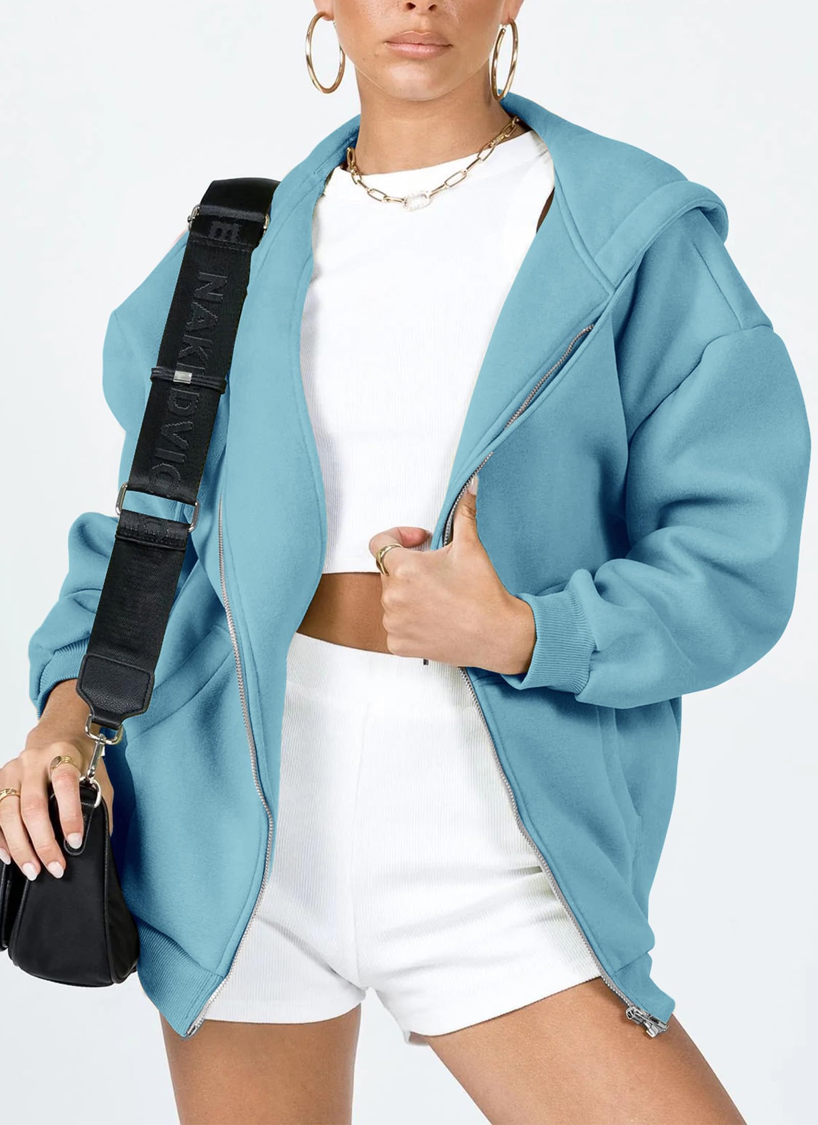 Women's Fall Zip Up Hoodies Sweatshirts Lake Blue