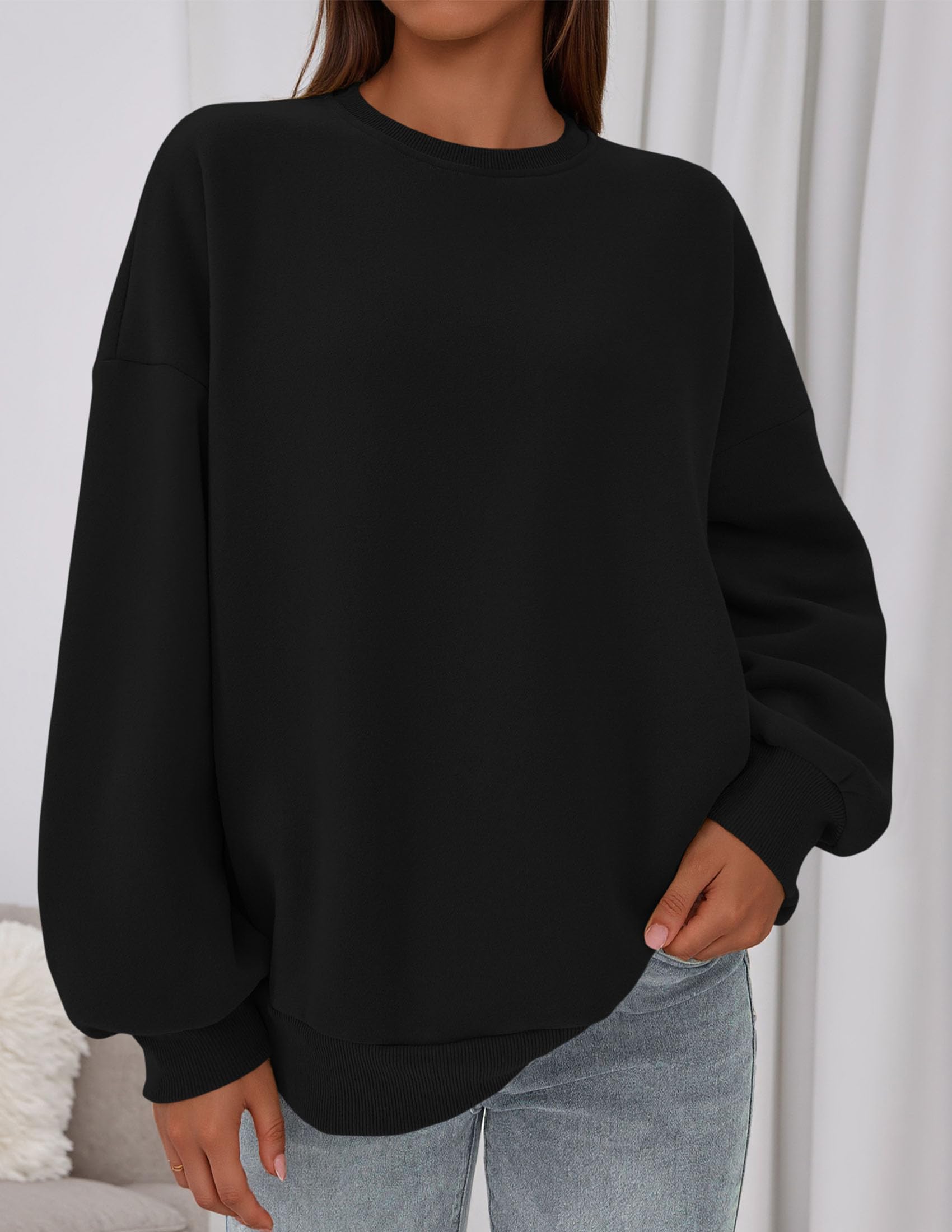 Womens Oversized Crewneck Sweatshirt 2026 Fall Outfits Black