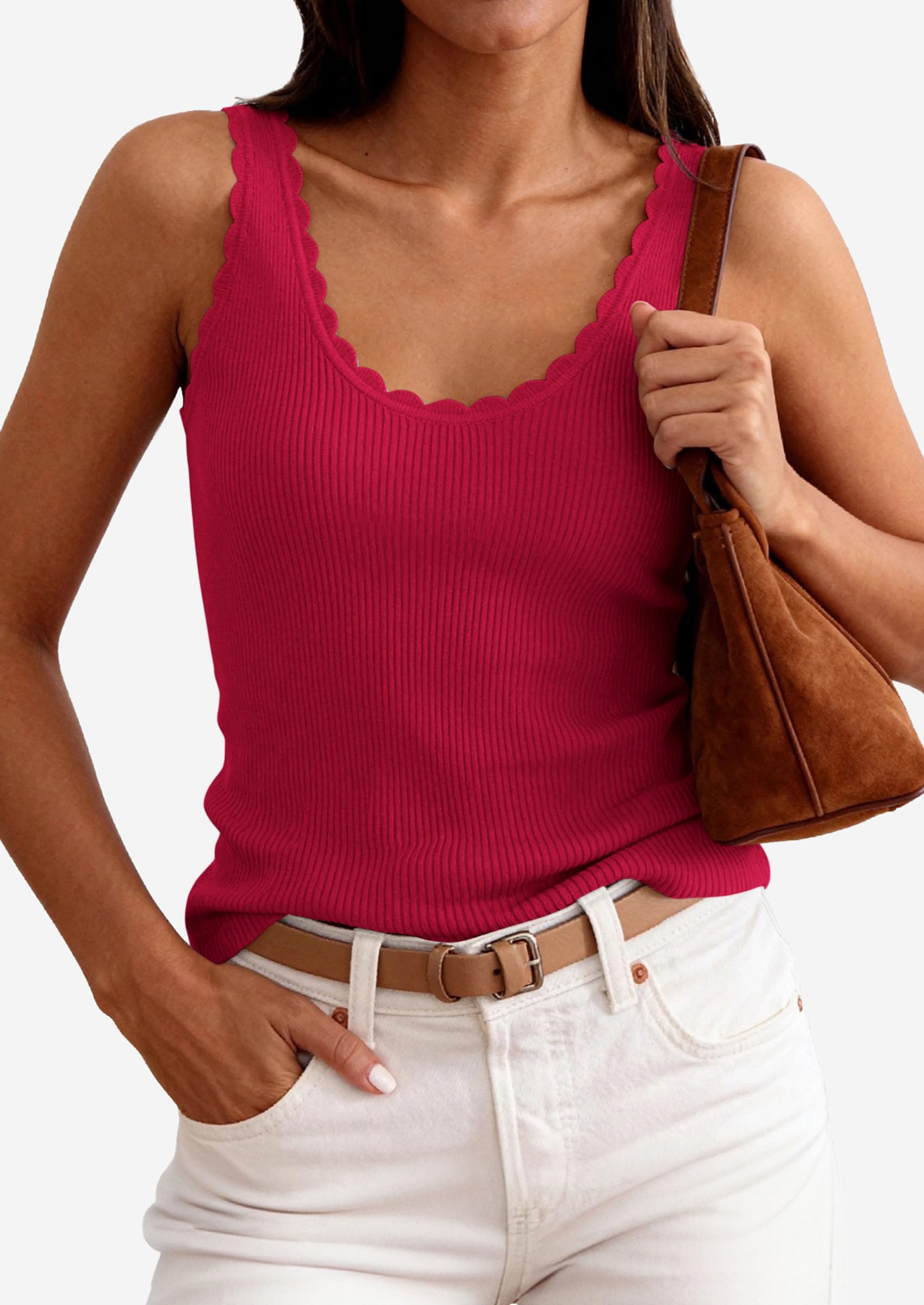 Womens Ribbed Knit Sleeveless Tank Tops,Red,XS