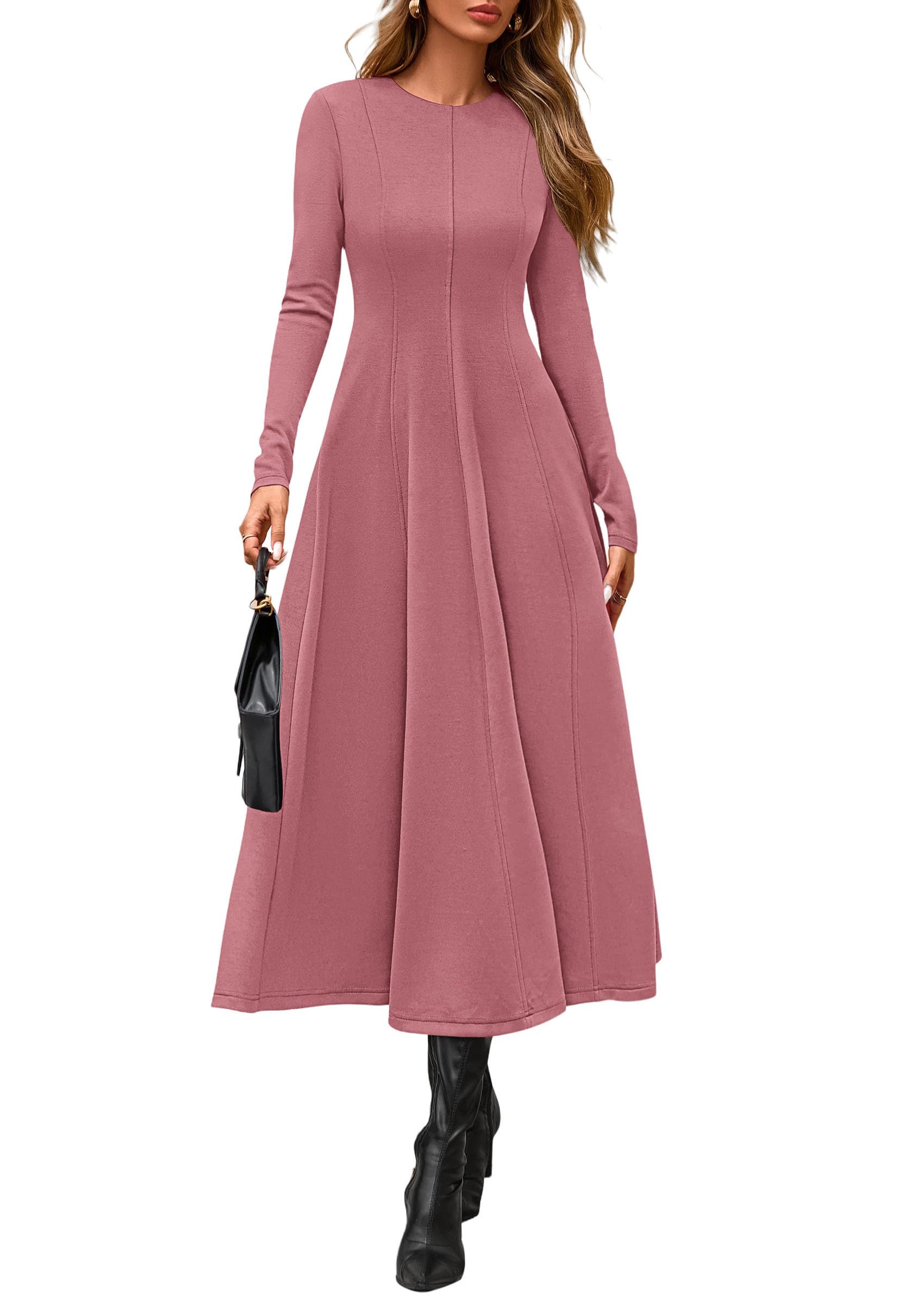 Women's Fall Long Sleeve A Line Midi Elegant Cocktail Dress