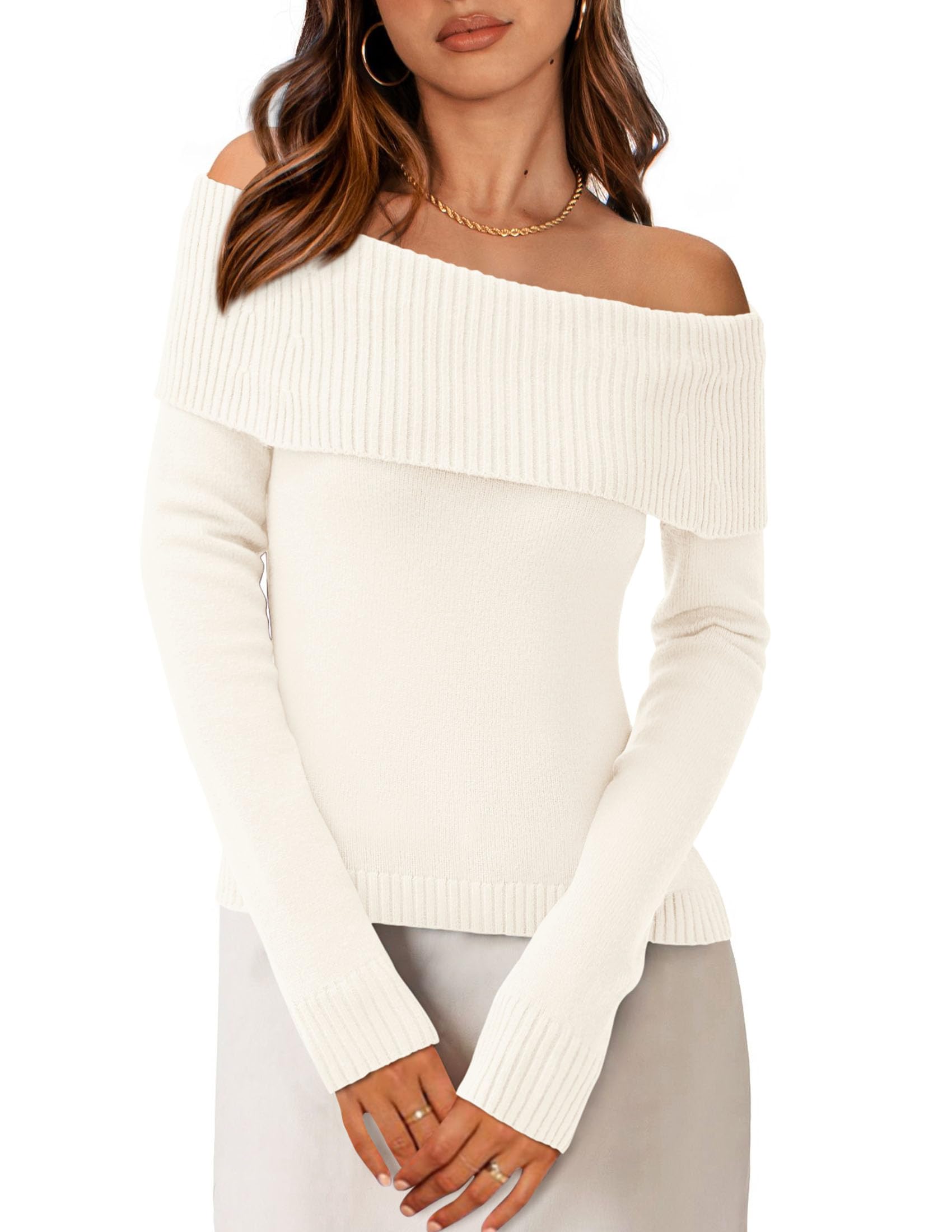Off the Shoulder Sweater Women Trendy Fall Date Night Tops