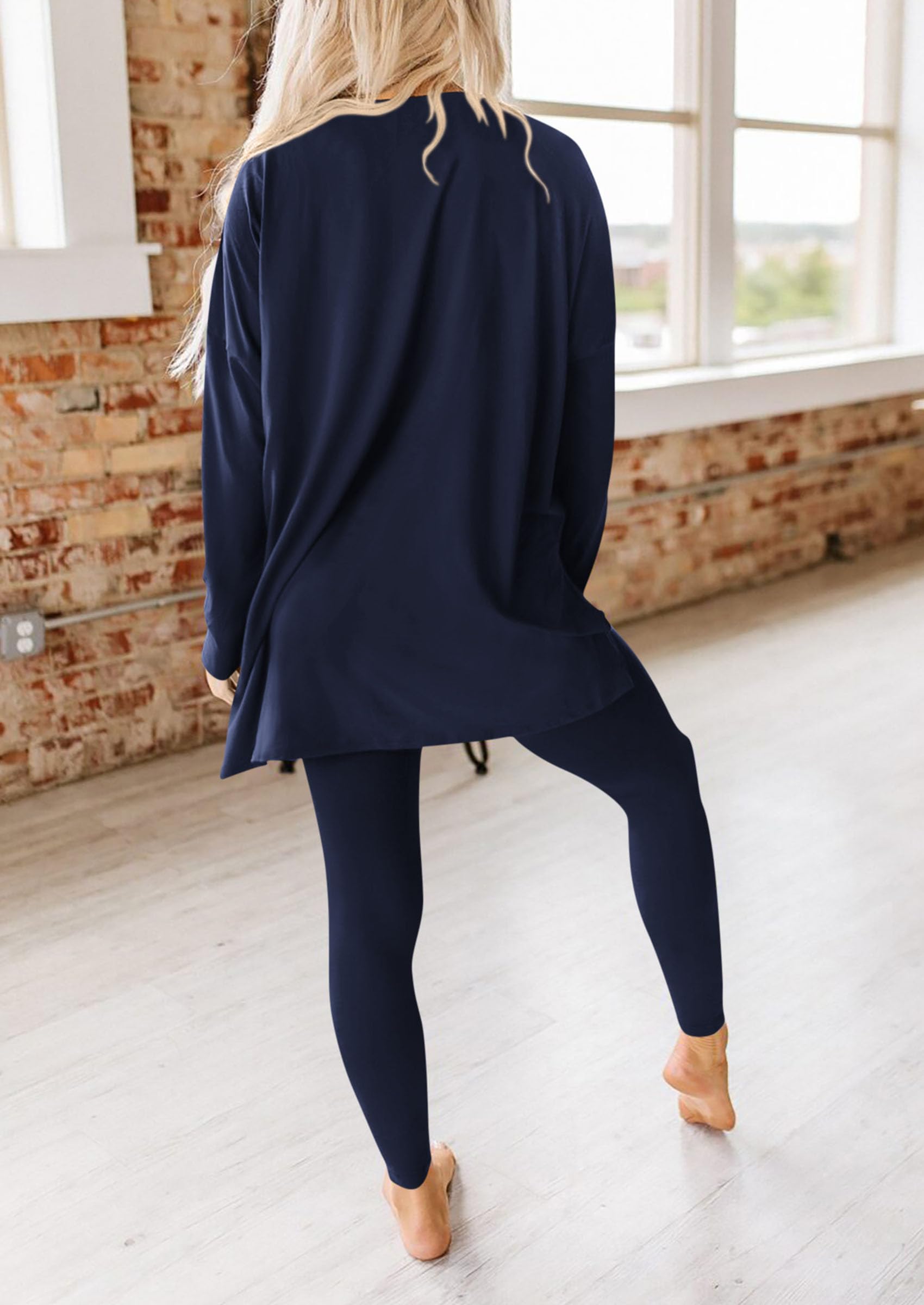 Women's 2 Piece Outfits Matching Lounge Sets,Navy,L