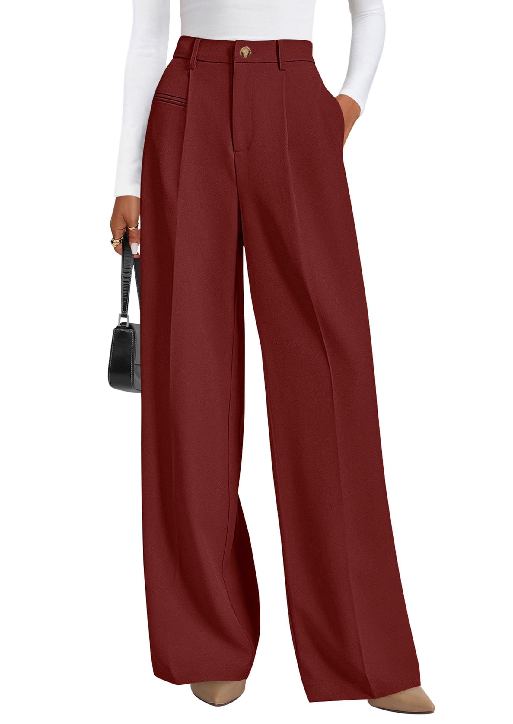 Women's Tailored Wide Leg Work Dress Pants,Rust Red,XS