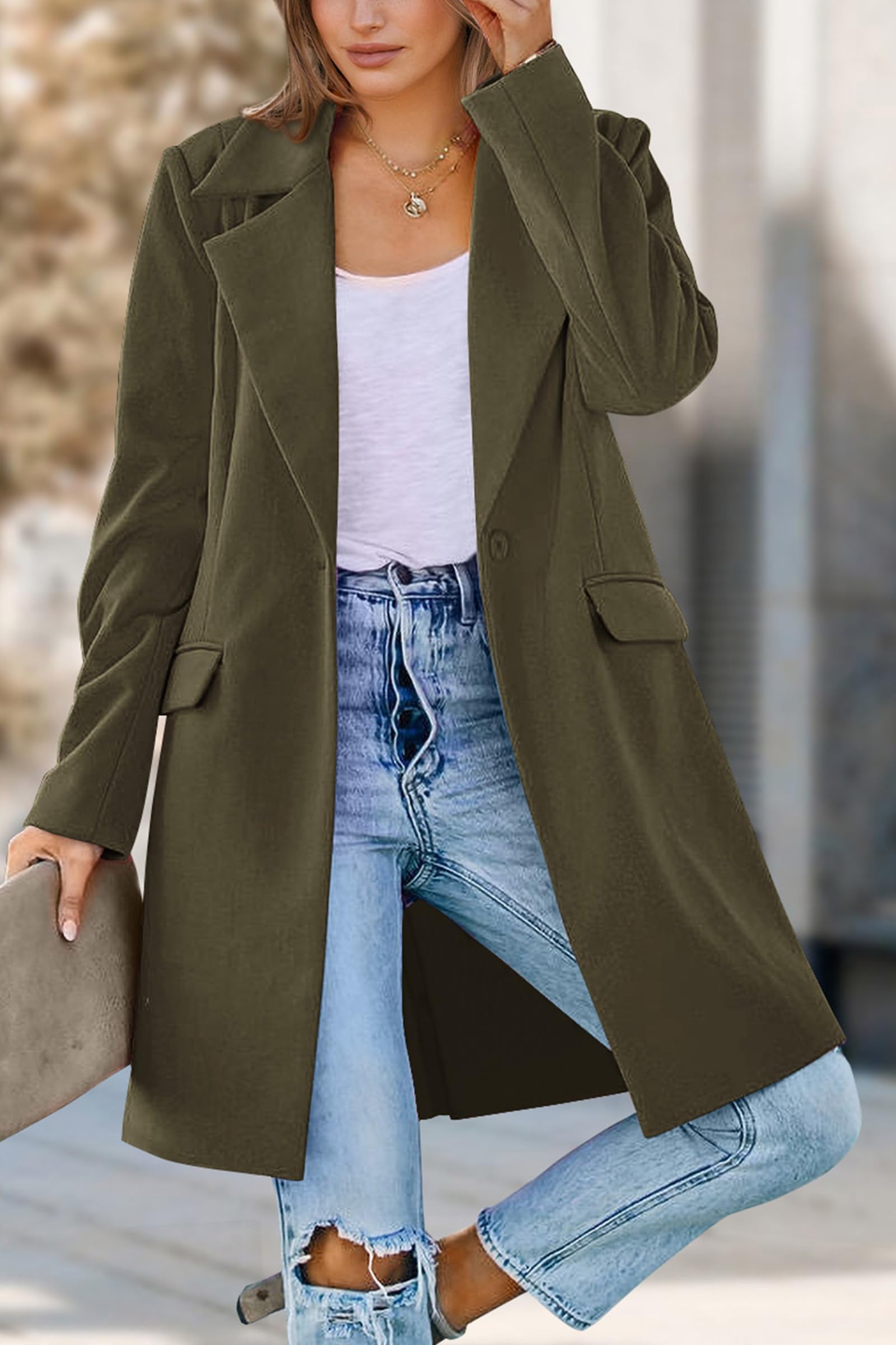 Women's Business Casual Long Blazer Jackets(Army Green,S)