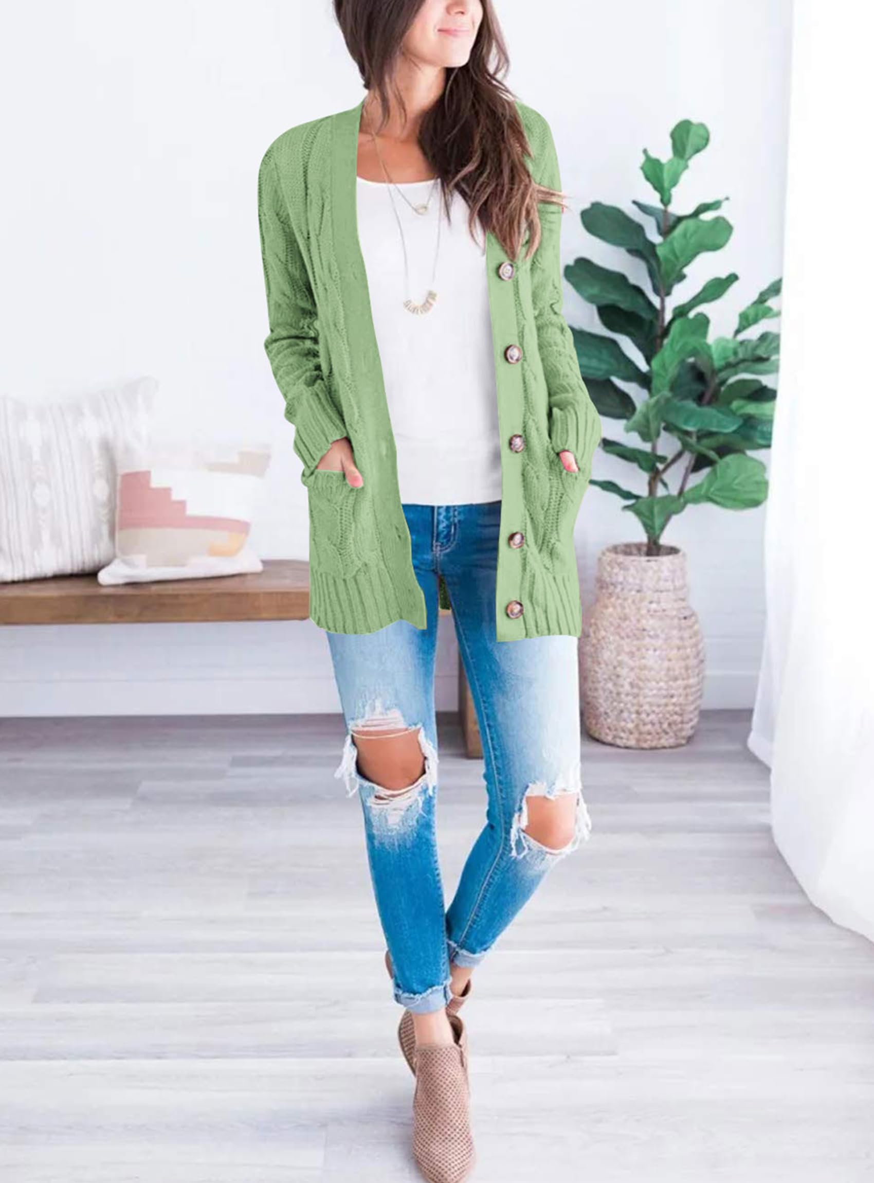 Women Chunky Cable Knit Cardigan Sweaters Fall Fashion Clothes