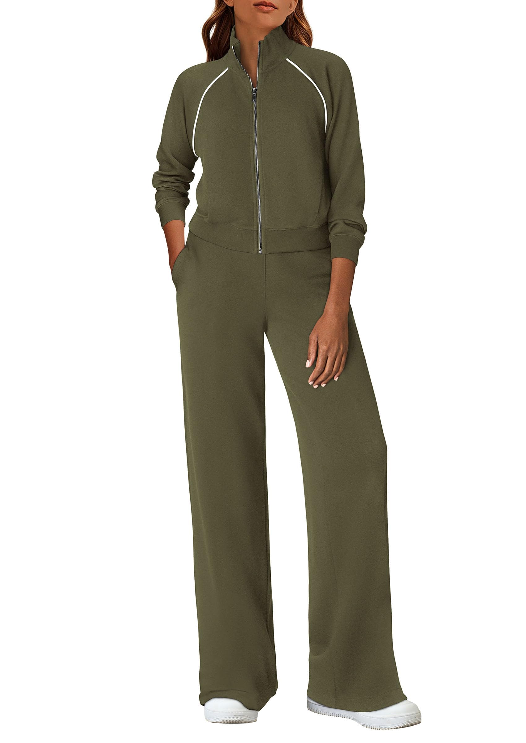 Women's 2 Piece Outfits Sweatsuits Lounge Sets,Army Green,S