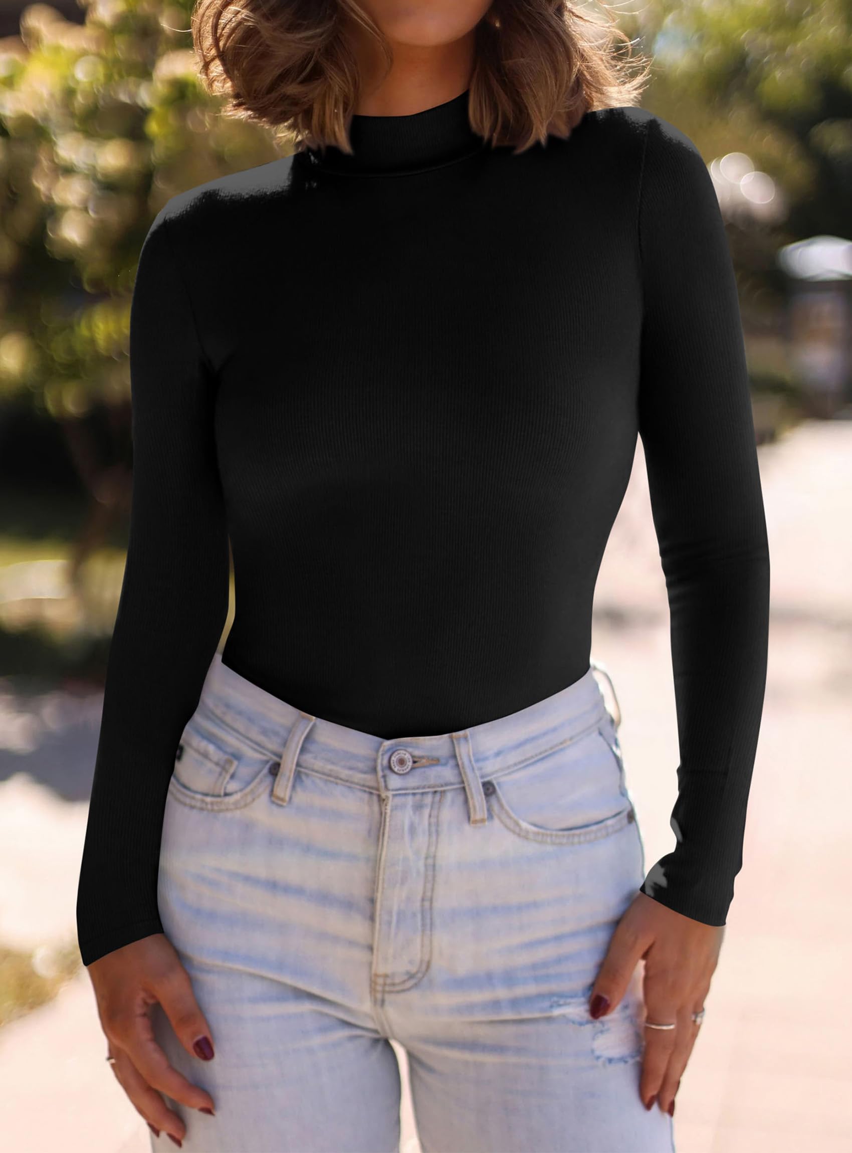 Womens Mock Turtleneck Fall Long Sleeve Shirts,Black,XS