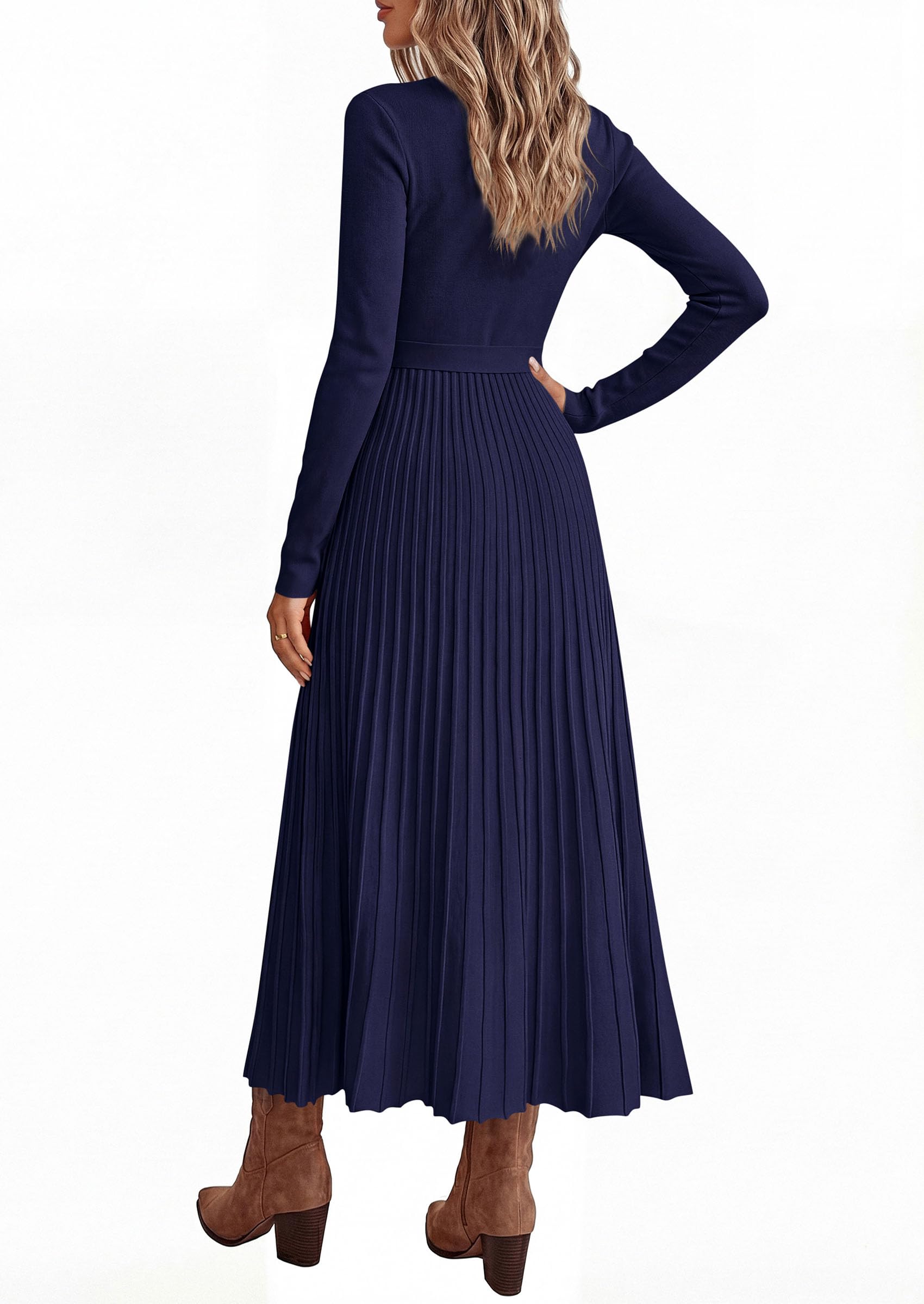 Womens Fall Maxi Long Sleeve Sweater Dress,Navy Blue,S