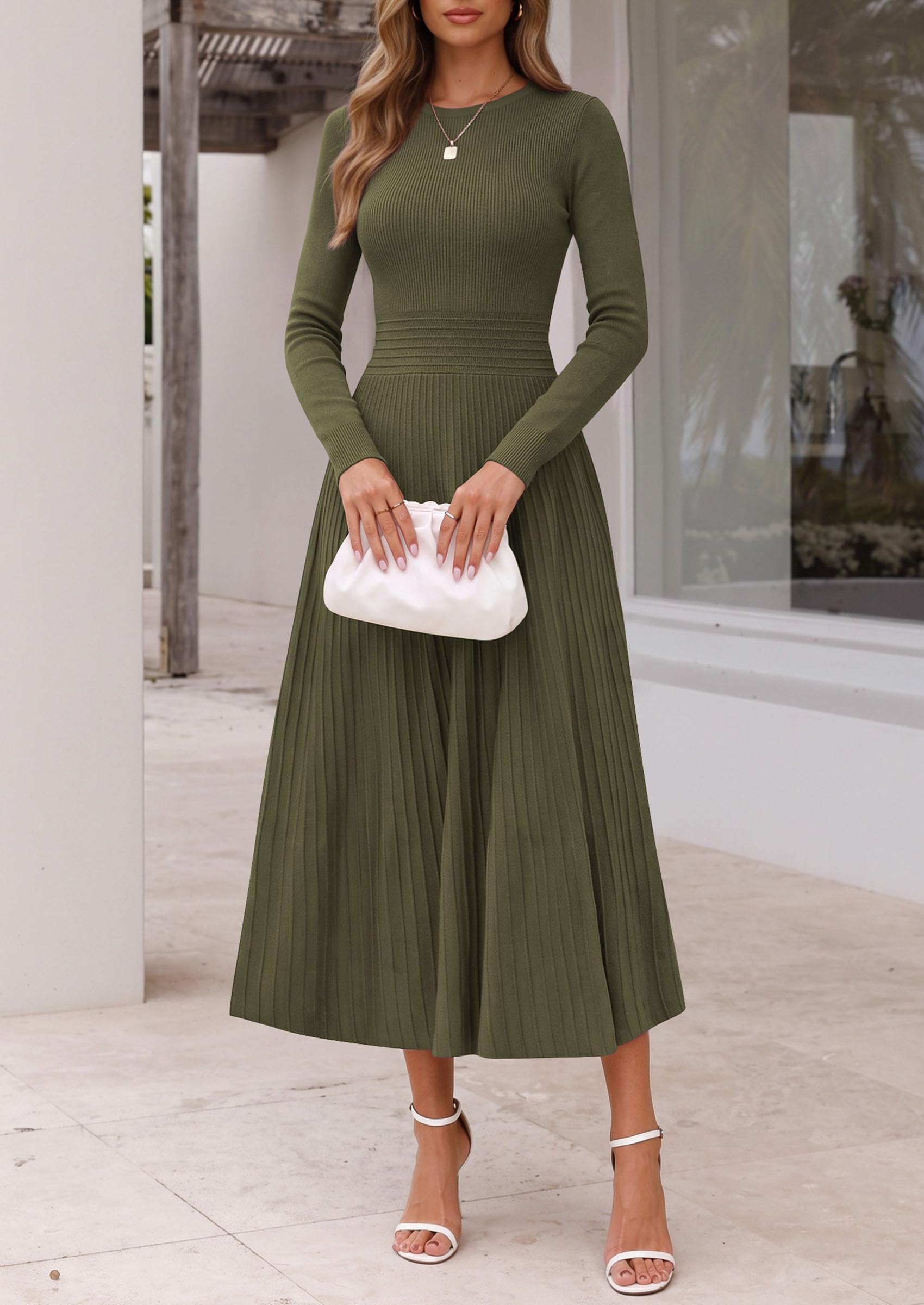 Women's Long Sleeve Knit Maxi Sweater Dress,Grey Green,S