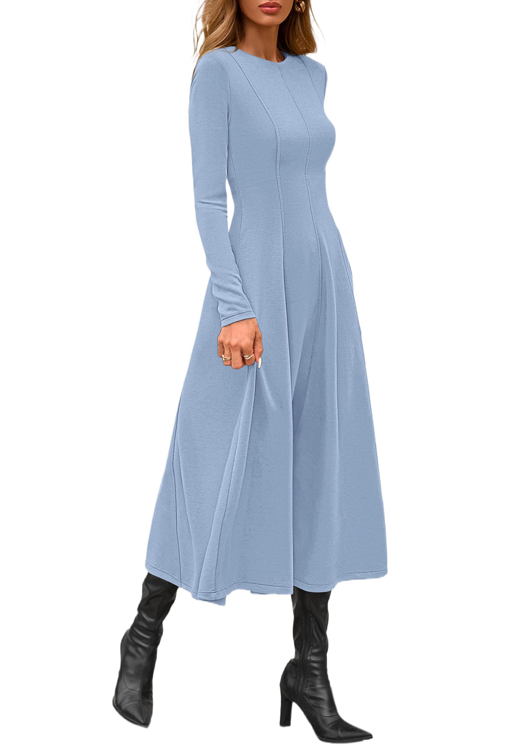 Women's Fall Long Sleeve A Line Midi Elegant Cocktail Dress