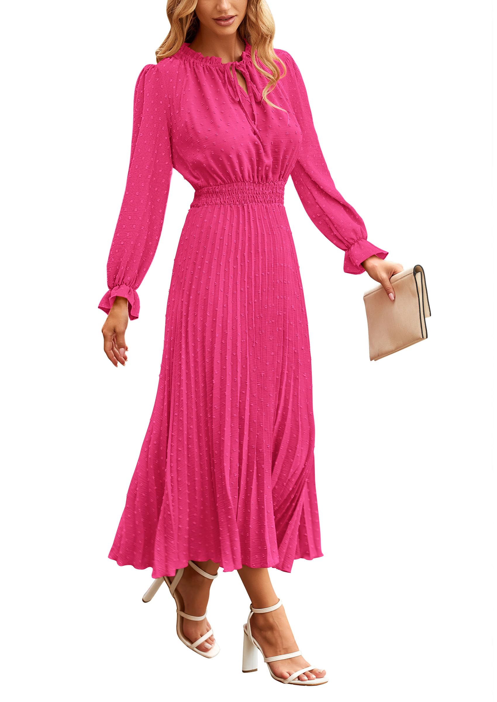 Women's Fall Midi Wedding Guest Dress(Rose Pink,XX-Large)