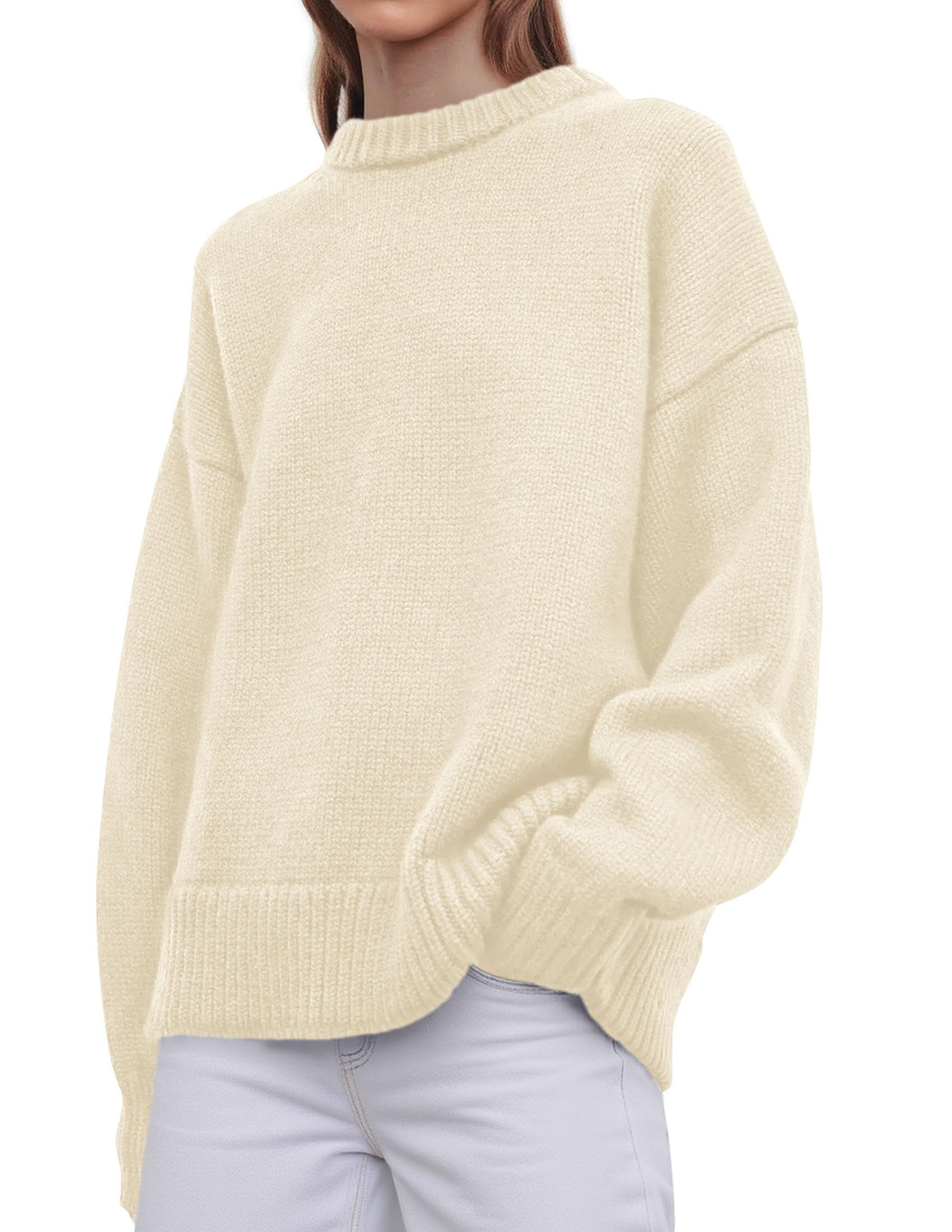 Casual Rollneck Sweater Womens Fall Fashion 2026 Beige White,L