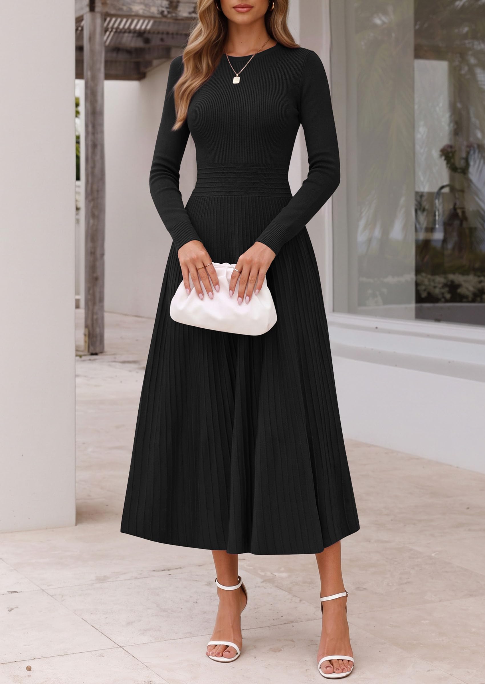 Women's Long Sleeve Knit Maxi Sweater Dress,Black,S