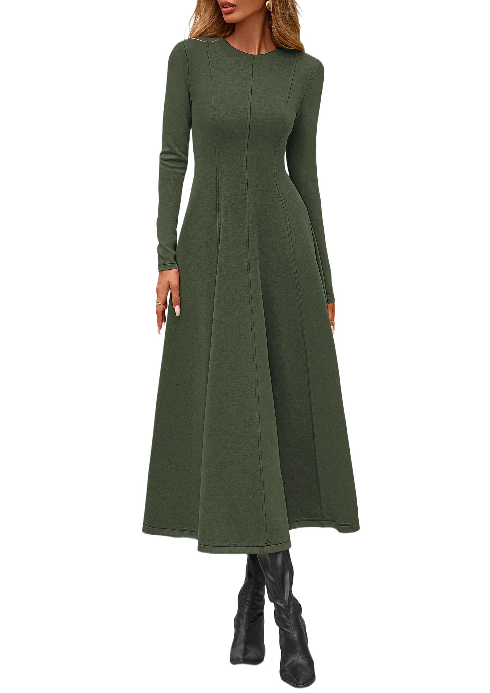 Women's Fall Long Sleeve A Line Midi Elegant Cocktail Dress