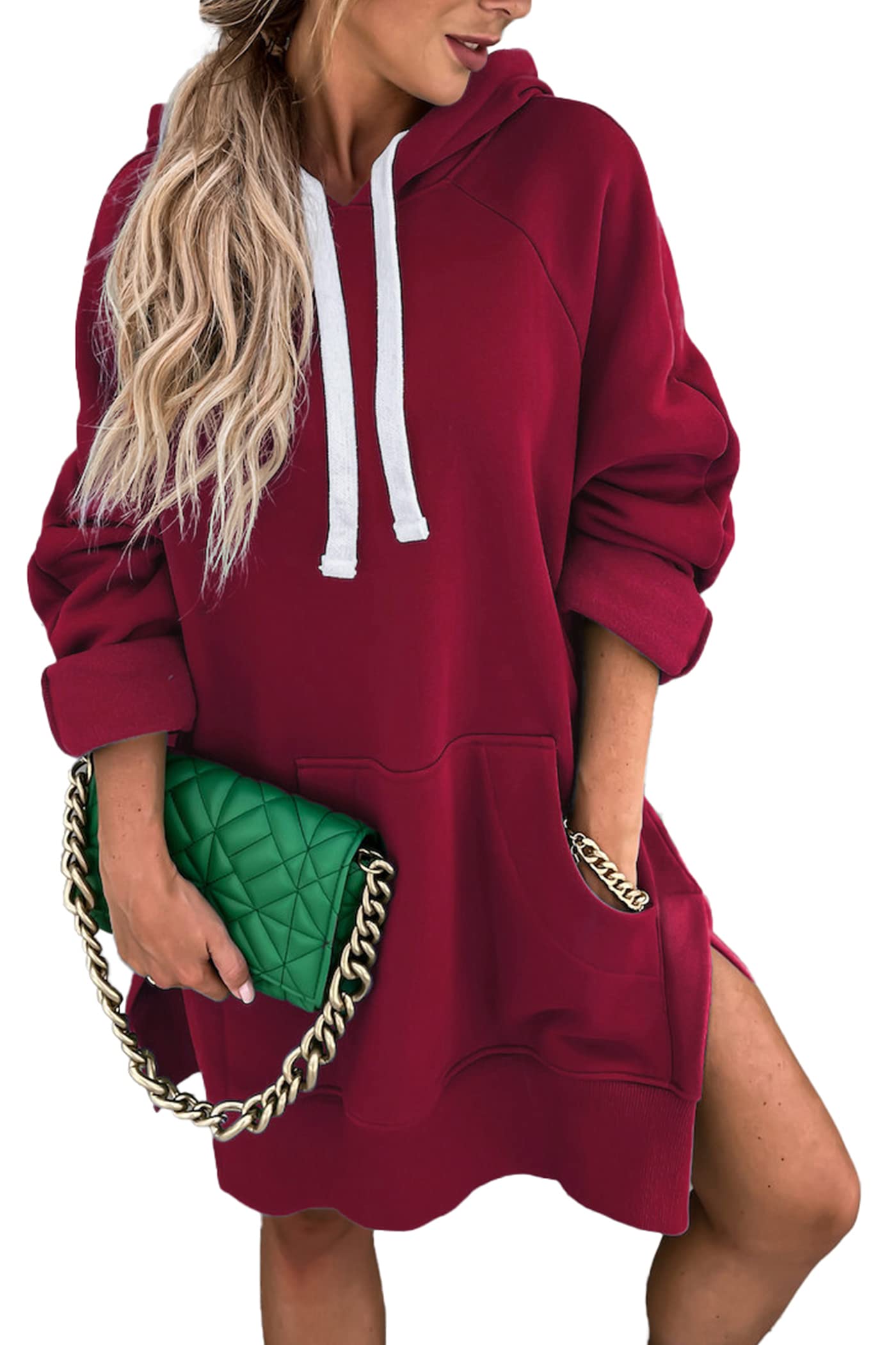 Sweatshirt for Women Fall Oversized Hoodie Dress,Wine Red,S
