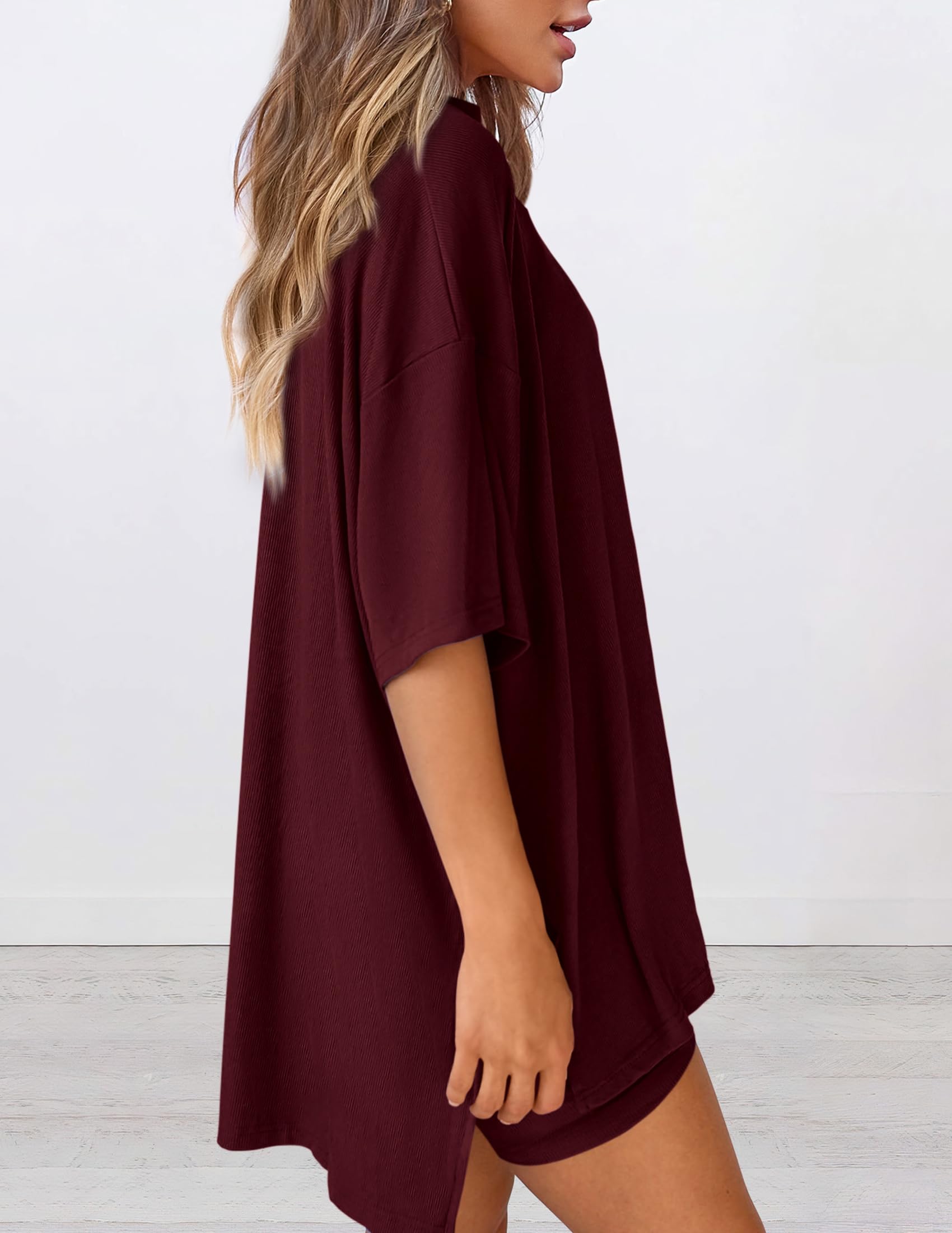 Women 2 Piece Lounge Set Airport Travel Outfit, Wine Red,S