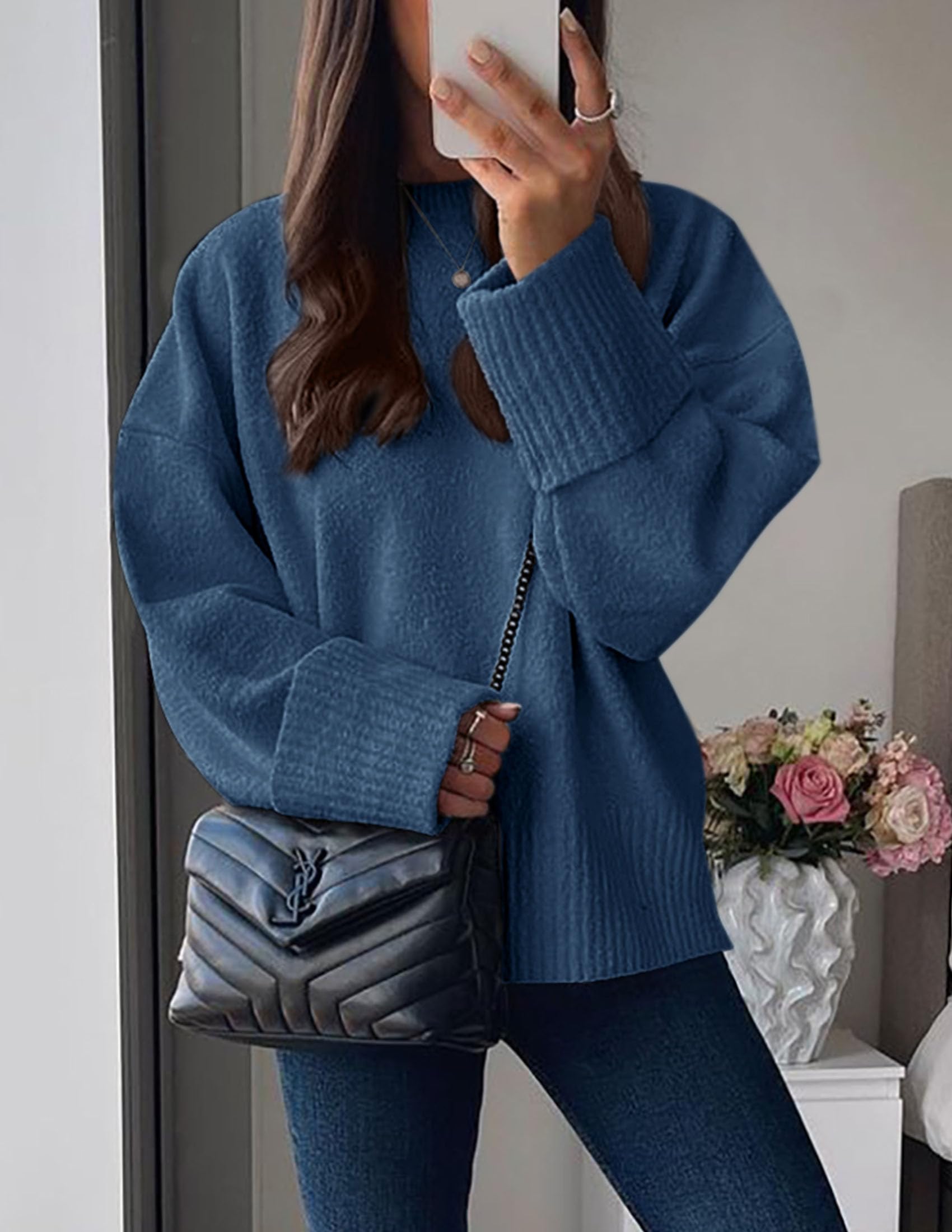 Women's Fall Fashion Cozy Oversized Sweaters(Dusty Blue,XS)