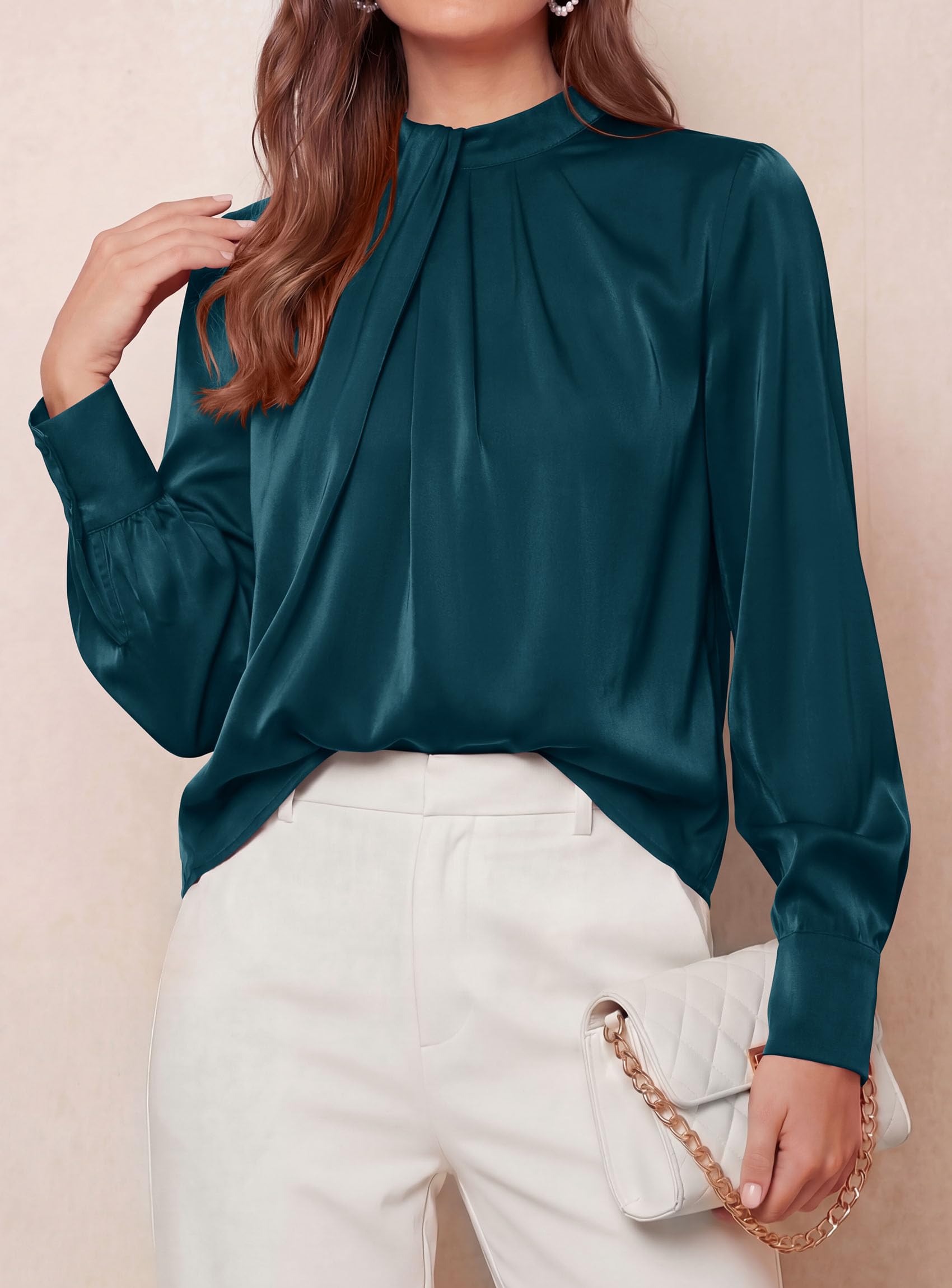 Satin Blouses for Women Dressy Casual Long Sleeve Shirts