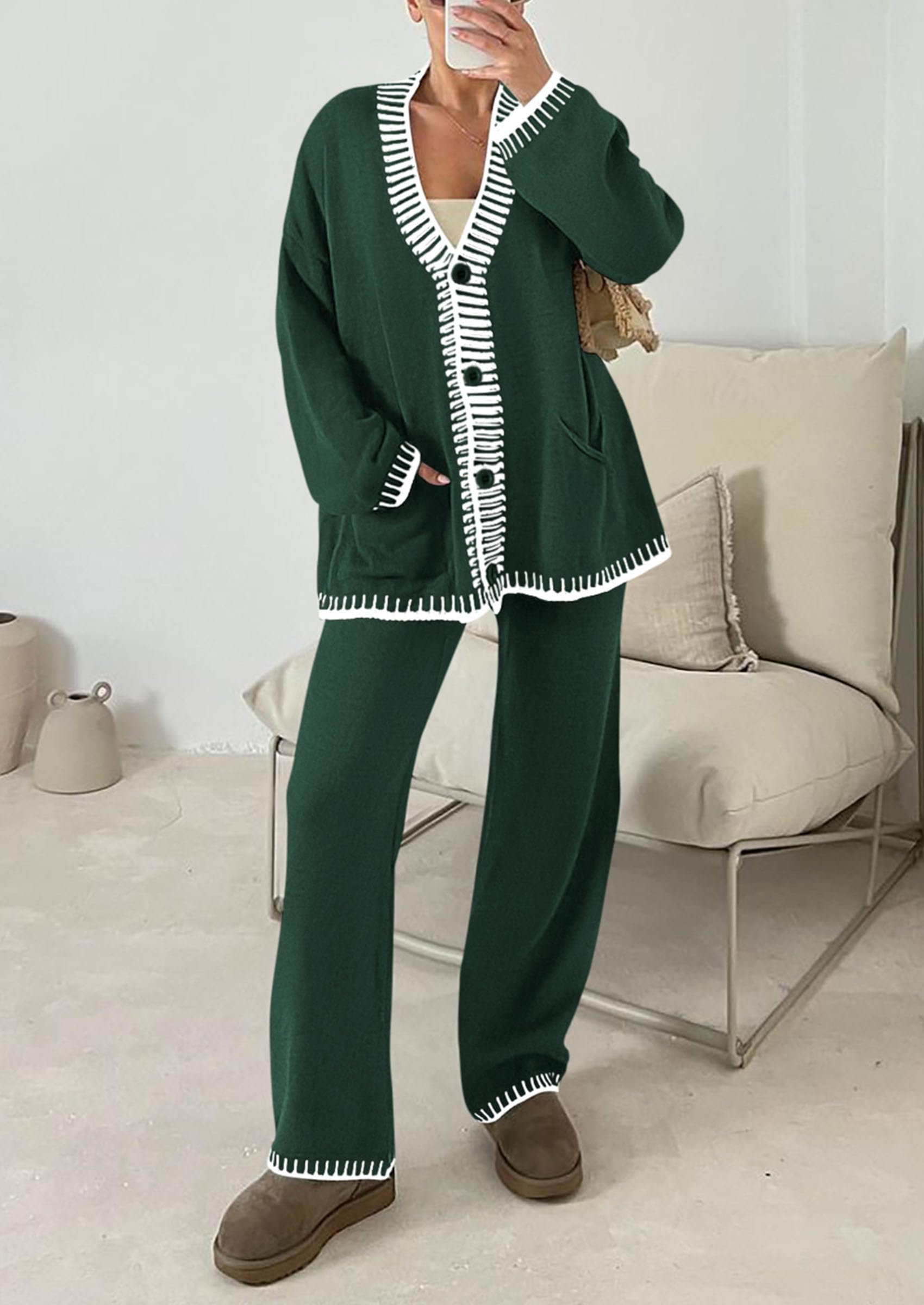 Women's Fall 2 Piece Matching Cozy Knit Sweater Lounge Sets