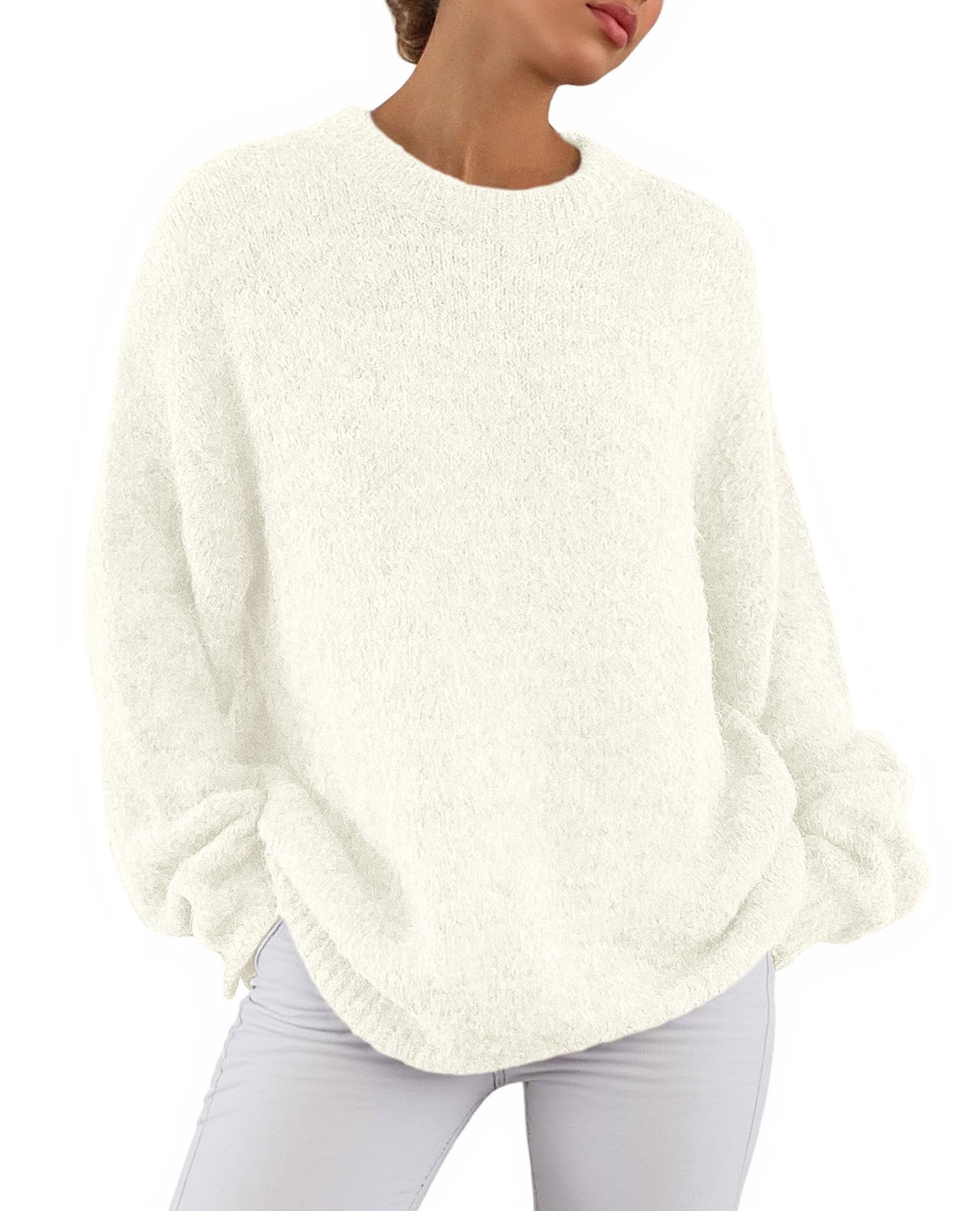 Womens Long Sleeve Oversized Pullover Sweater,White,S