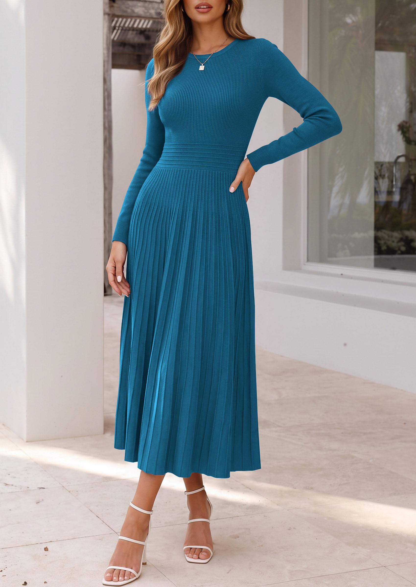 Women's Long Sleeve Knit Maxi Sweater Dress,Dark Blue,S