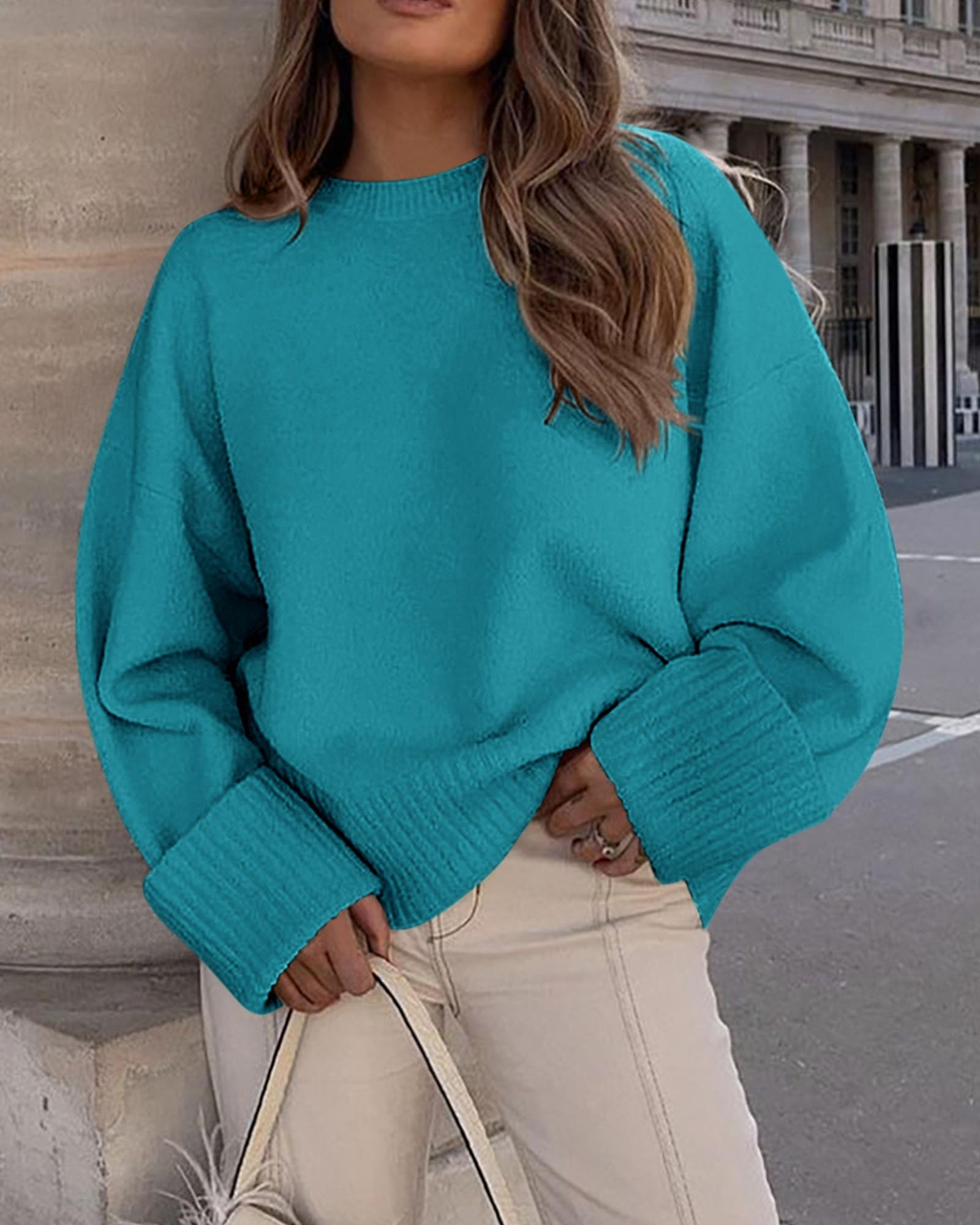 Women's Fall Fashion Cozy Oversized Sweaters(Lake Blue,XS)