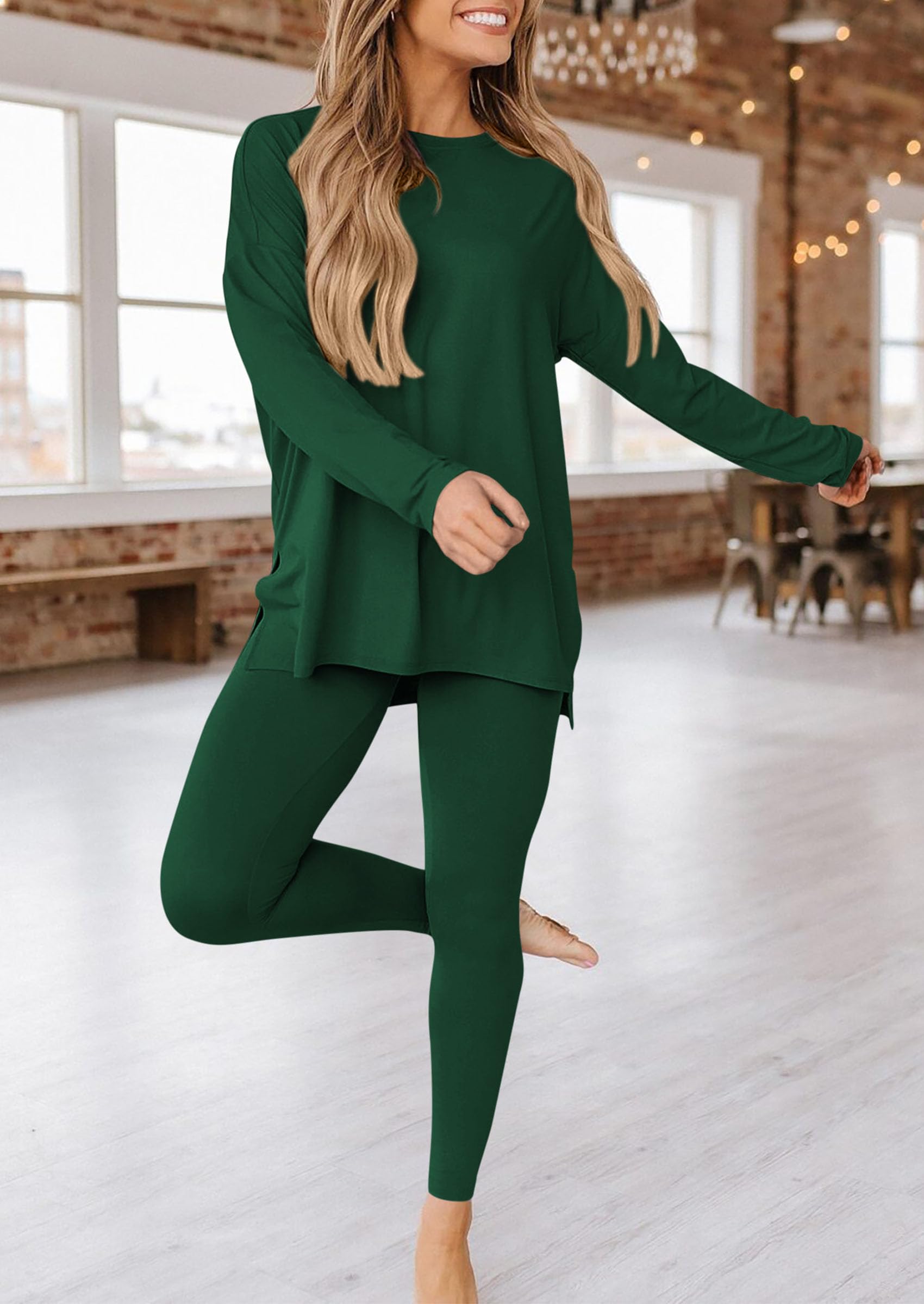 Women's 2 Piece Outfits Matching Lounge Sets,Dark Green,S