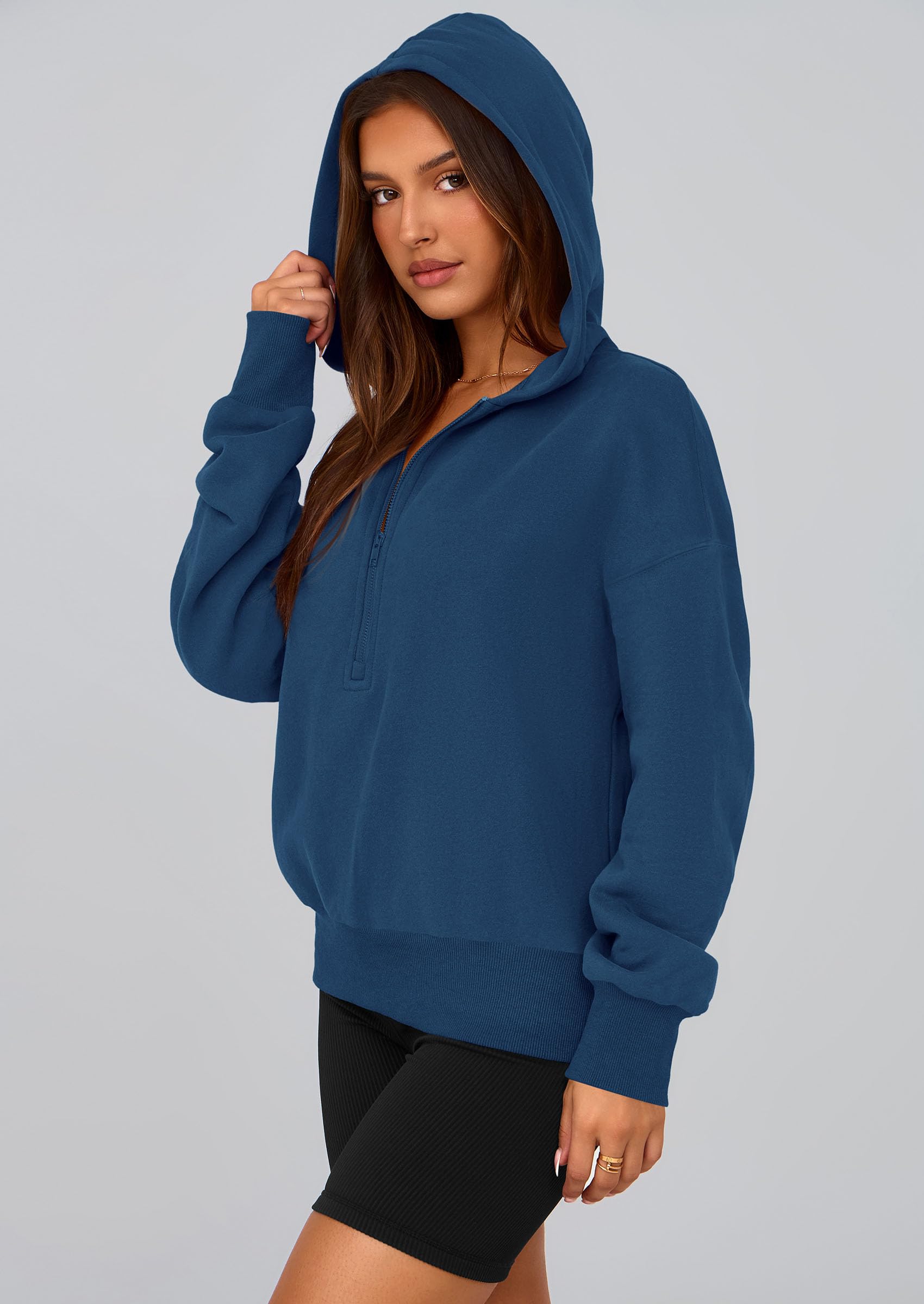 Women's Fall Half Zip Cropped Hoodie Sweatshirt