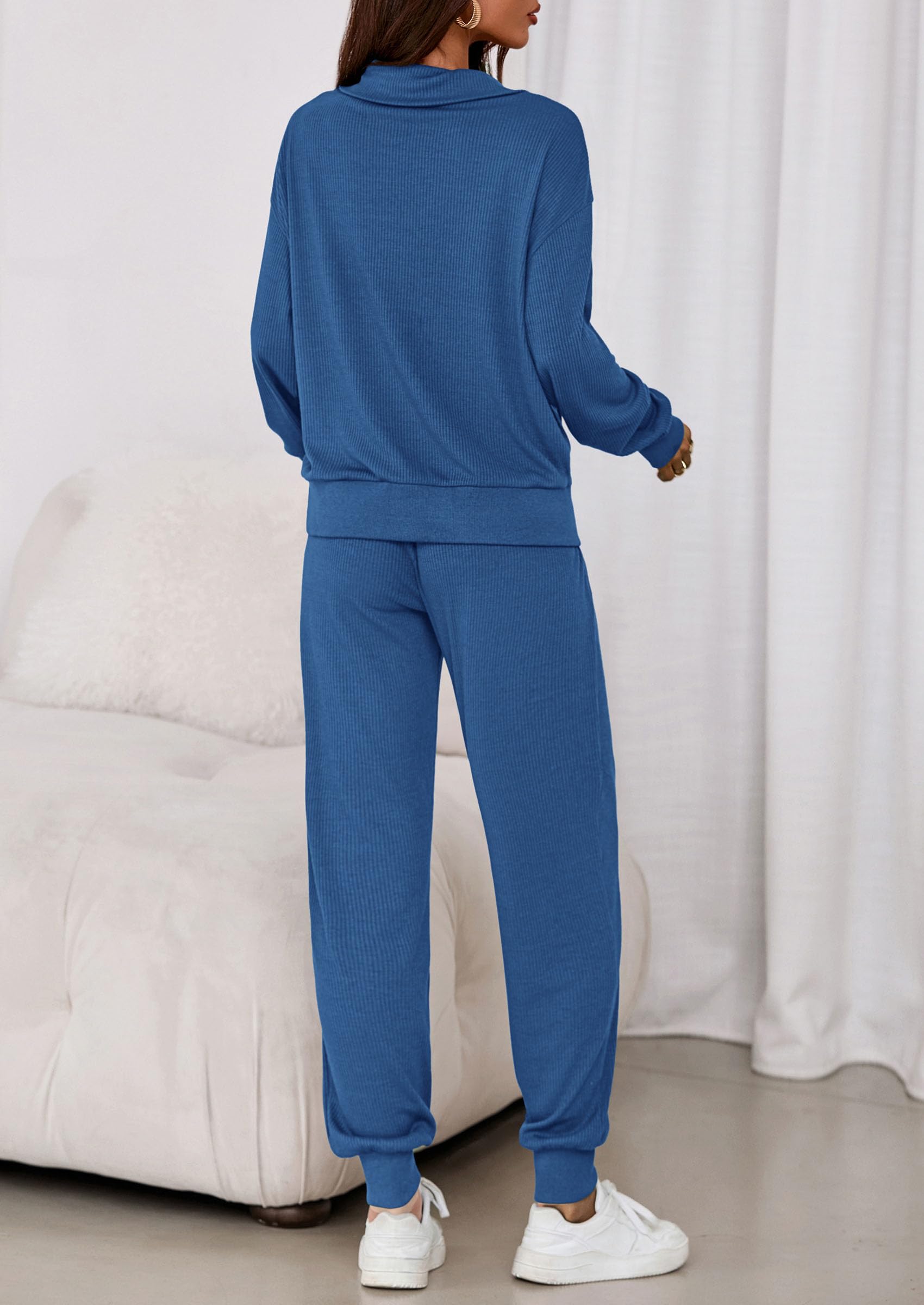 Airport Travel Outfit Women Ribbed Knit Matching Lounge Sets