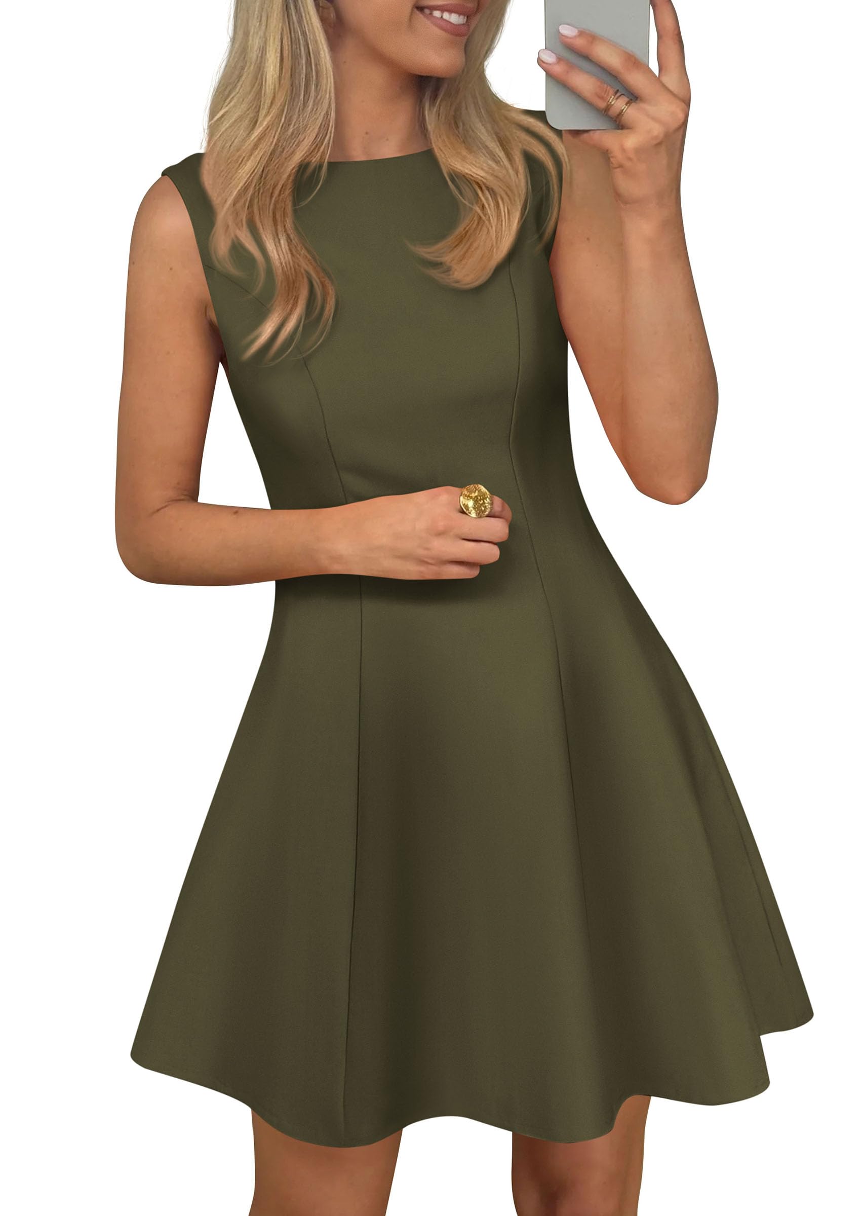 Women's Formal Boat Neck A Line Mini Dress,Army Green,XS